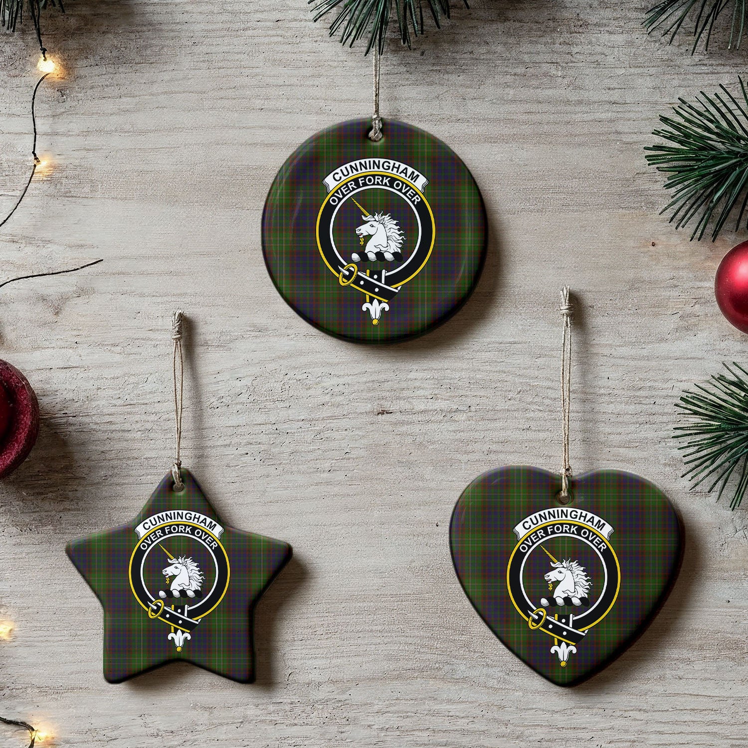 Cunningham Hunting Modern Tartan Crest Christmas Ceramic Ornament