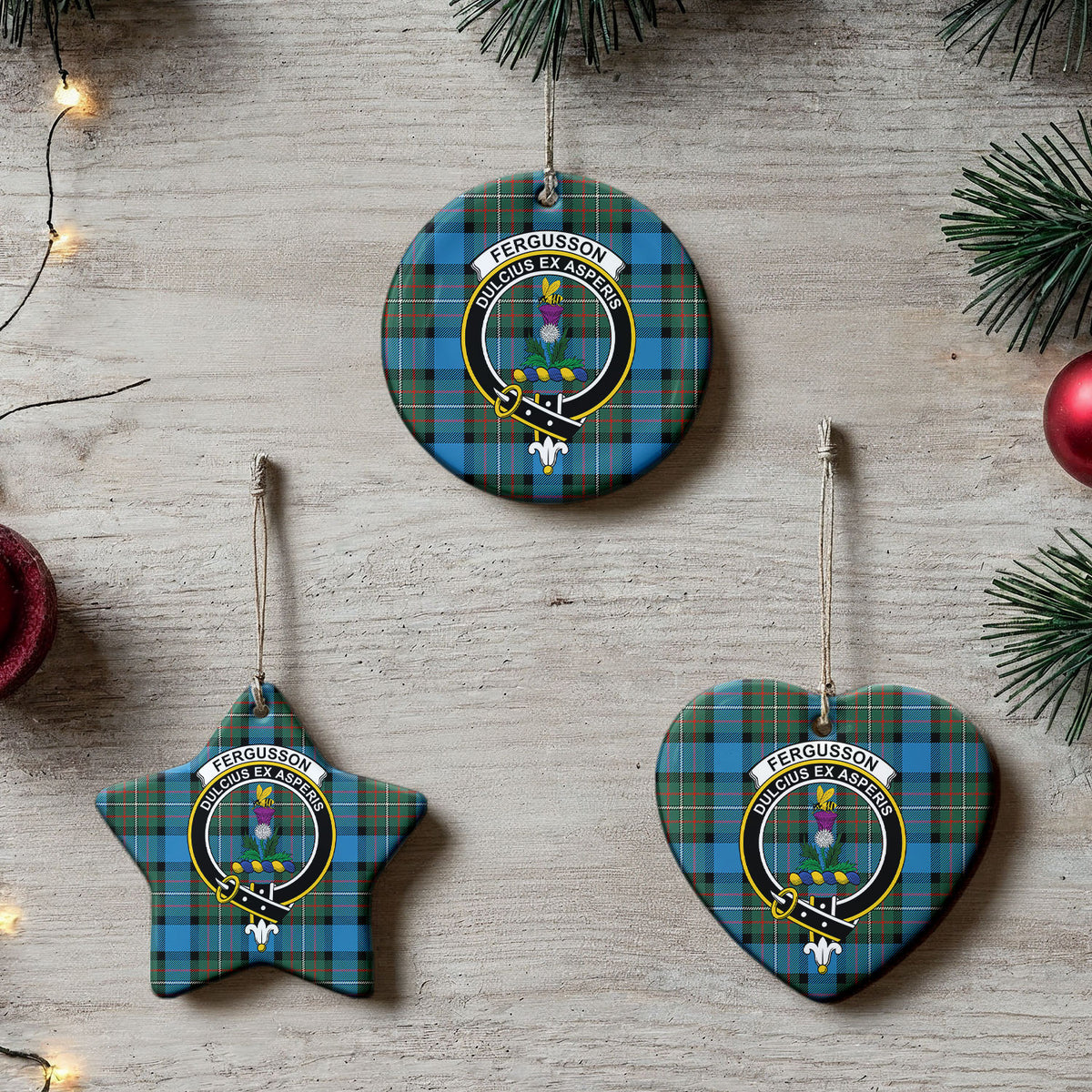 Fergusson Ancient Tartan Crest Christmas Ceramic Ornament