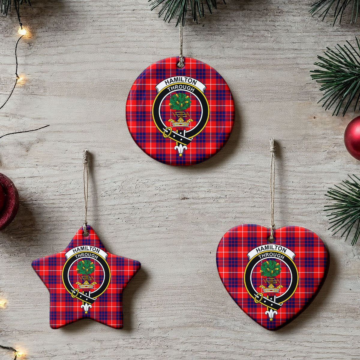 Hamilton Modern Tartan Crest Christmas Ceramic Ornament