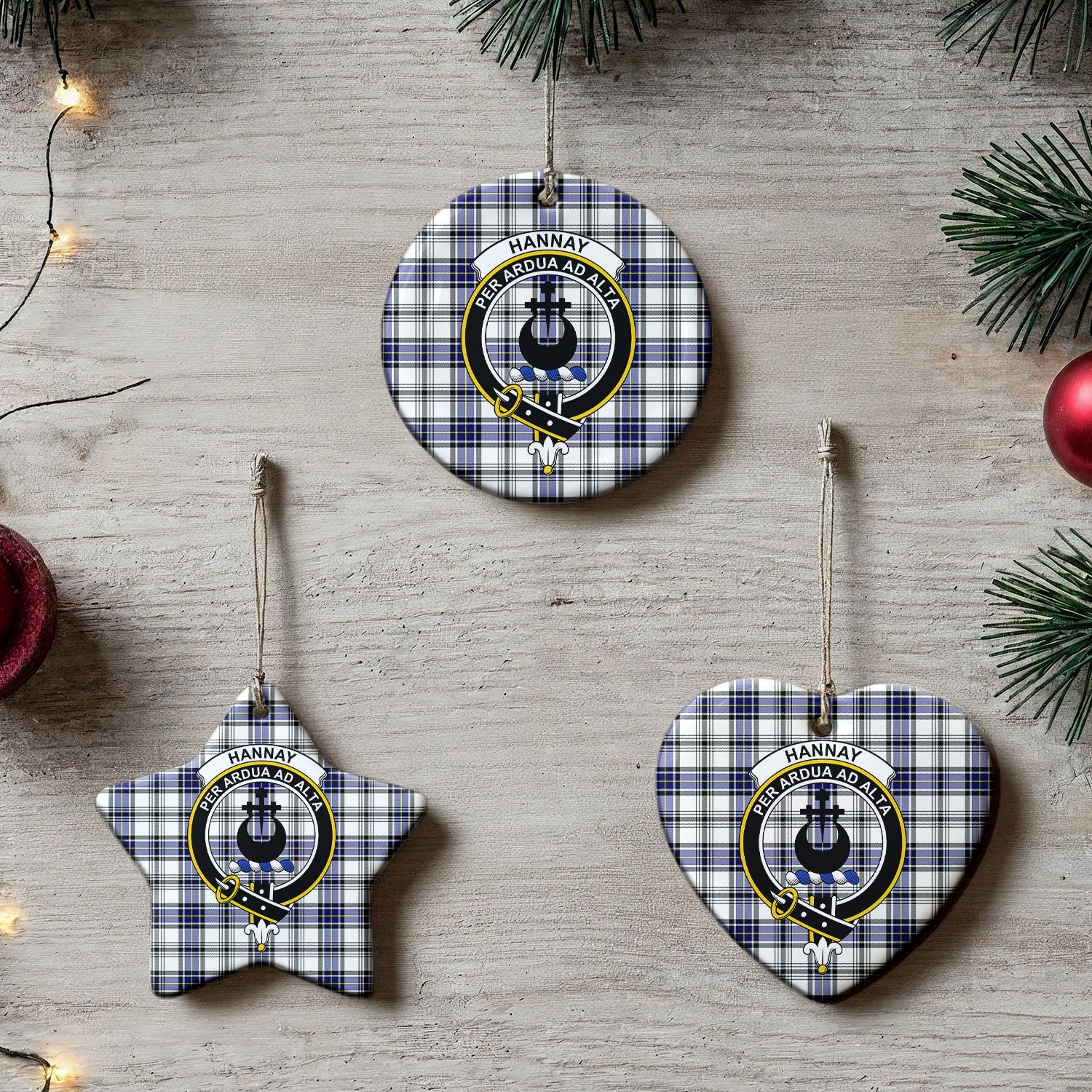 Hannay Modern Tartan Crest Christmas Ceramic Ornament