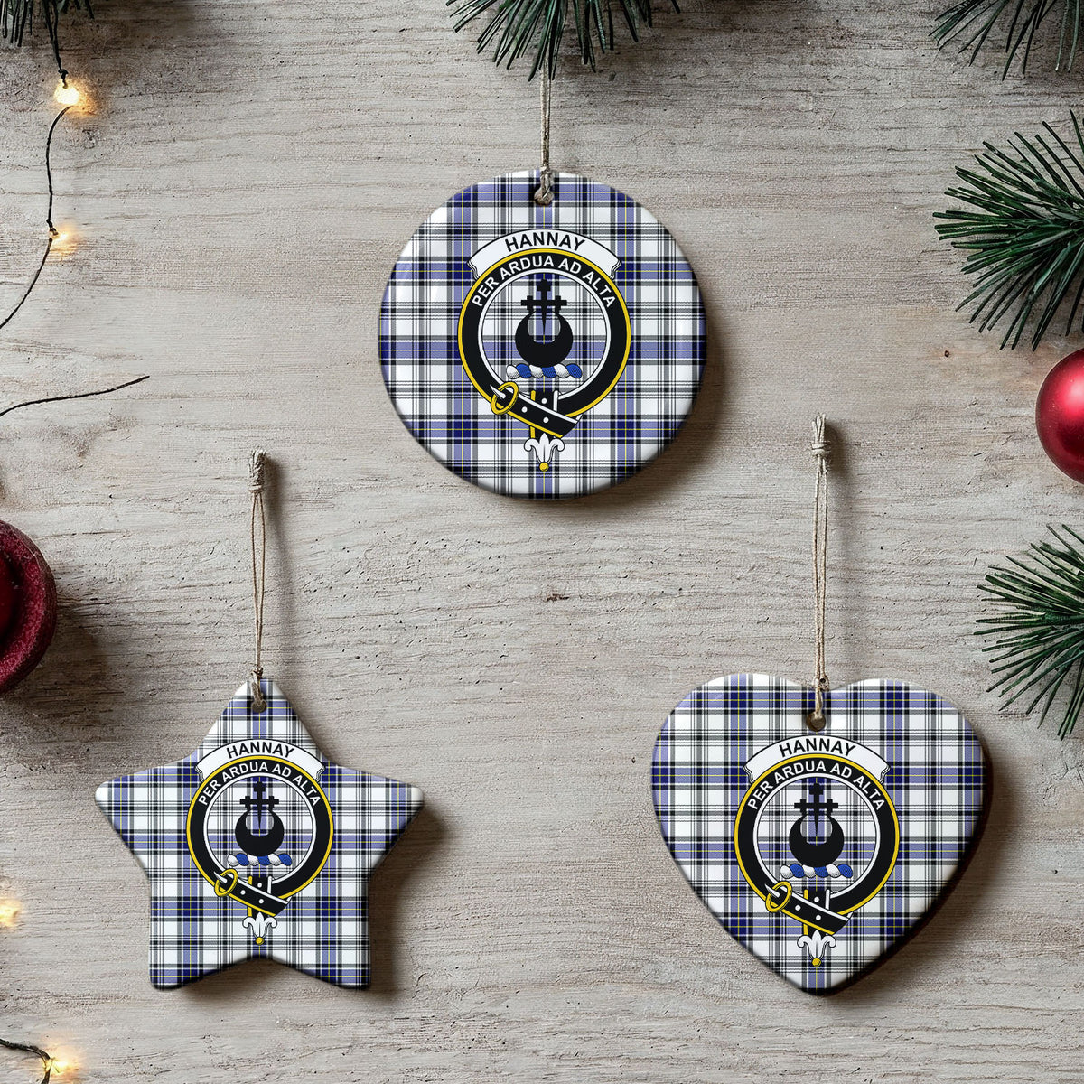Hannay Modern Tartan Crest Christmas Ceramic Ornament