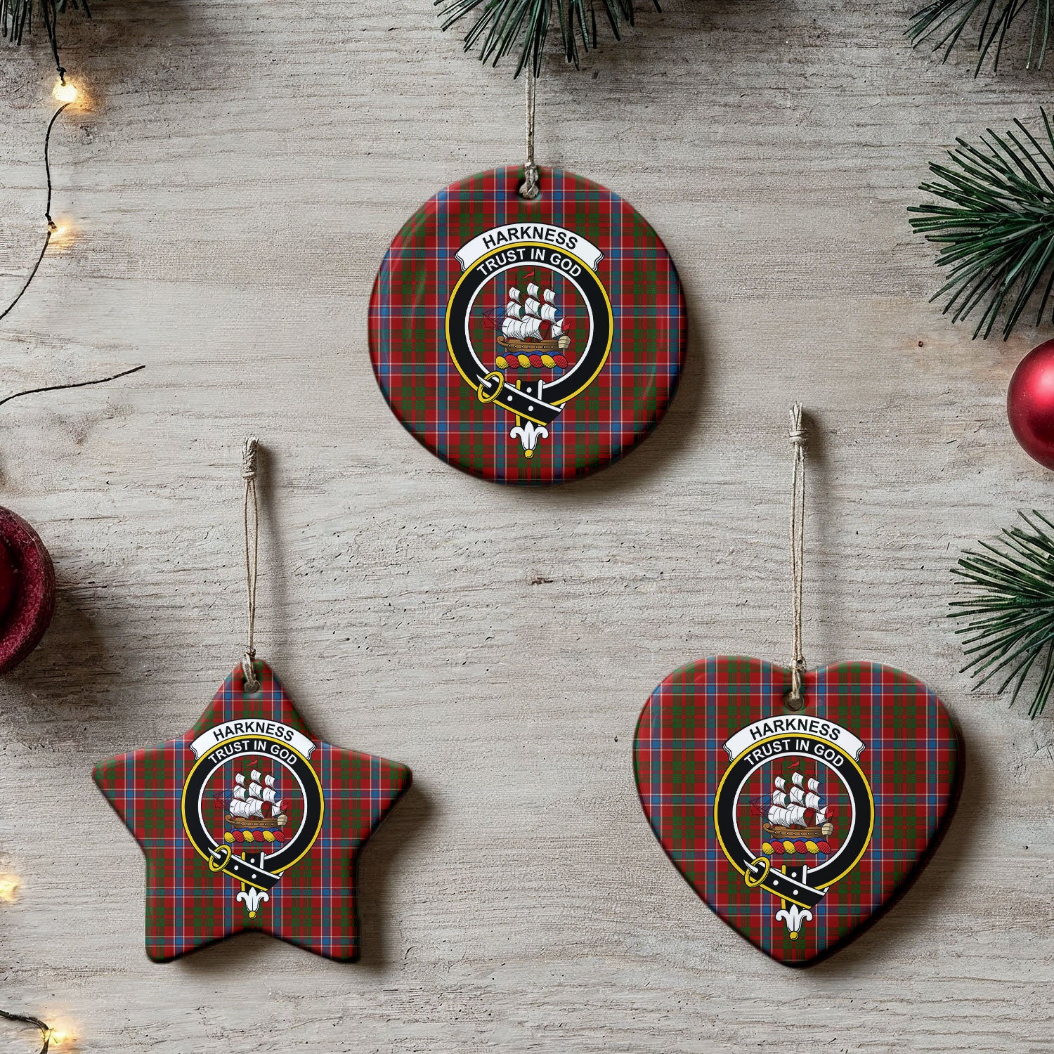 Harkness Dress Tartan Crest Christmas Ceramic Ornament