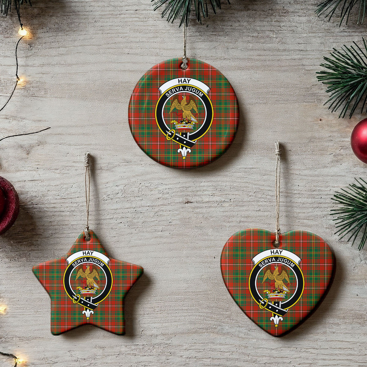Hay Ancient Tartan Crest Christmas Ceramic Ornament