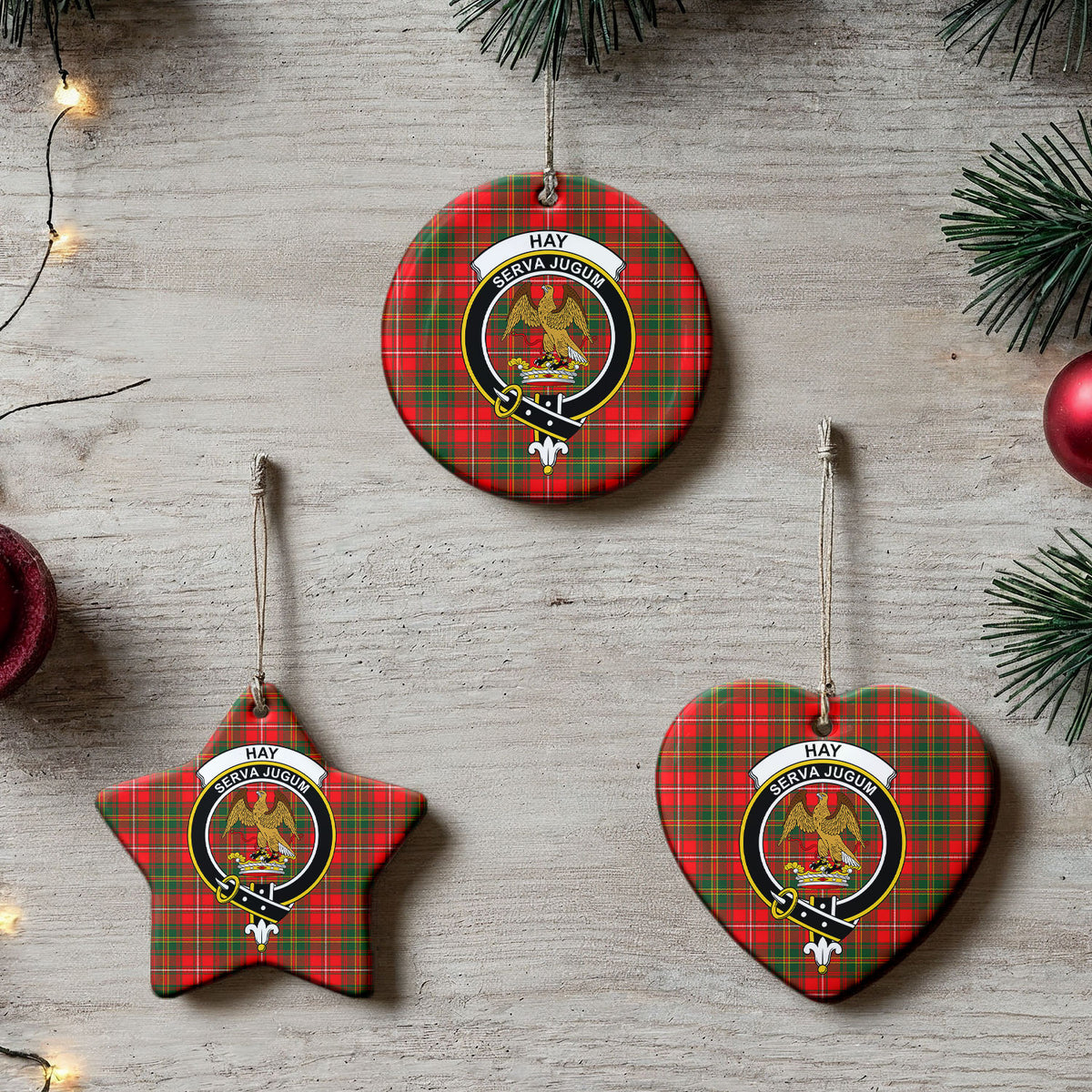 Hay Modern Tartan Crest Christmas Ceramic Ornament