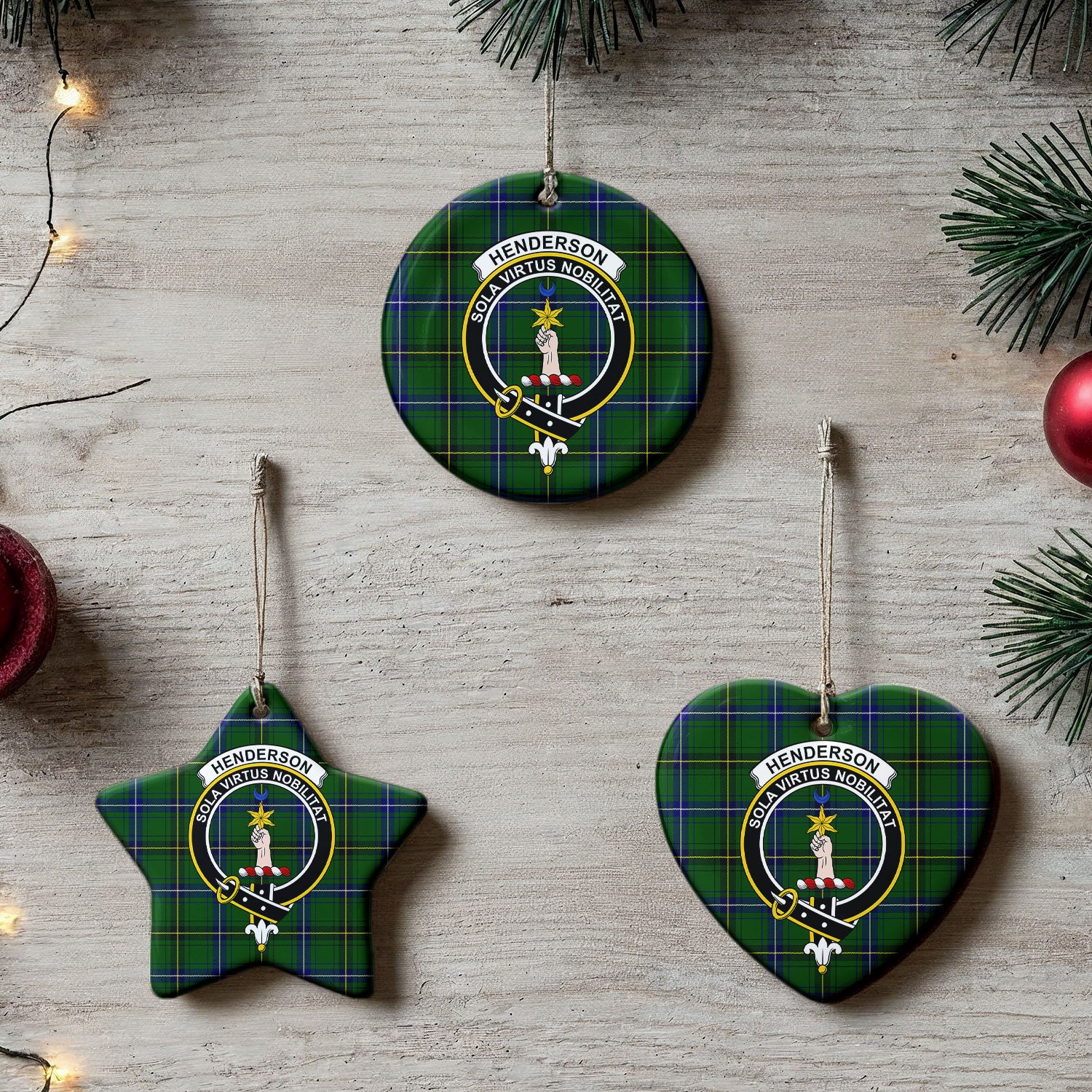 Henderson Modern Tartan Crest Christmas Ceramic Ornament