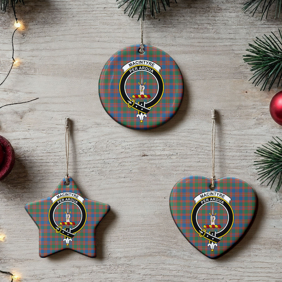 MacIntyre Ancient Tartan Crest Christmas Ceramic Ornament