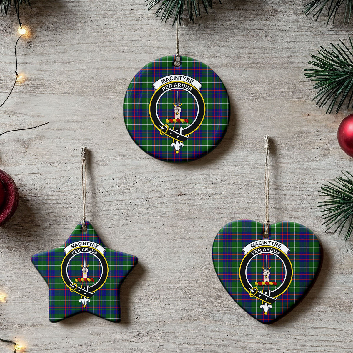 MacIntyre Hunting Modern Tartan Crest Christmas Ceramic Ornament