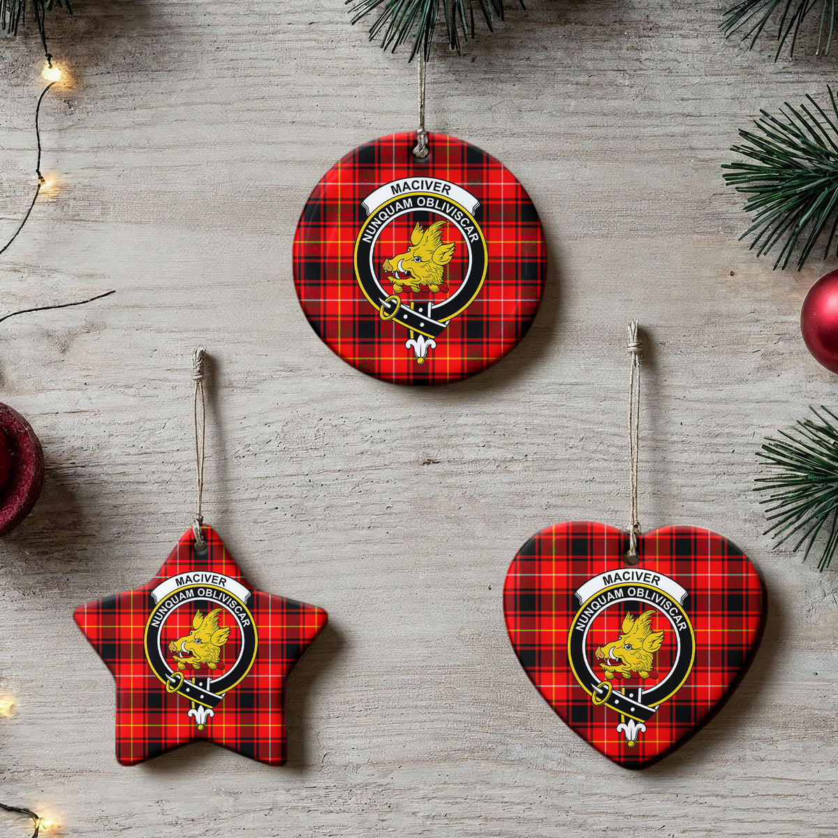 MacIver Modern Tartan Crest Christmas Ceramic Ornament