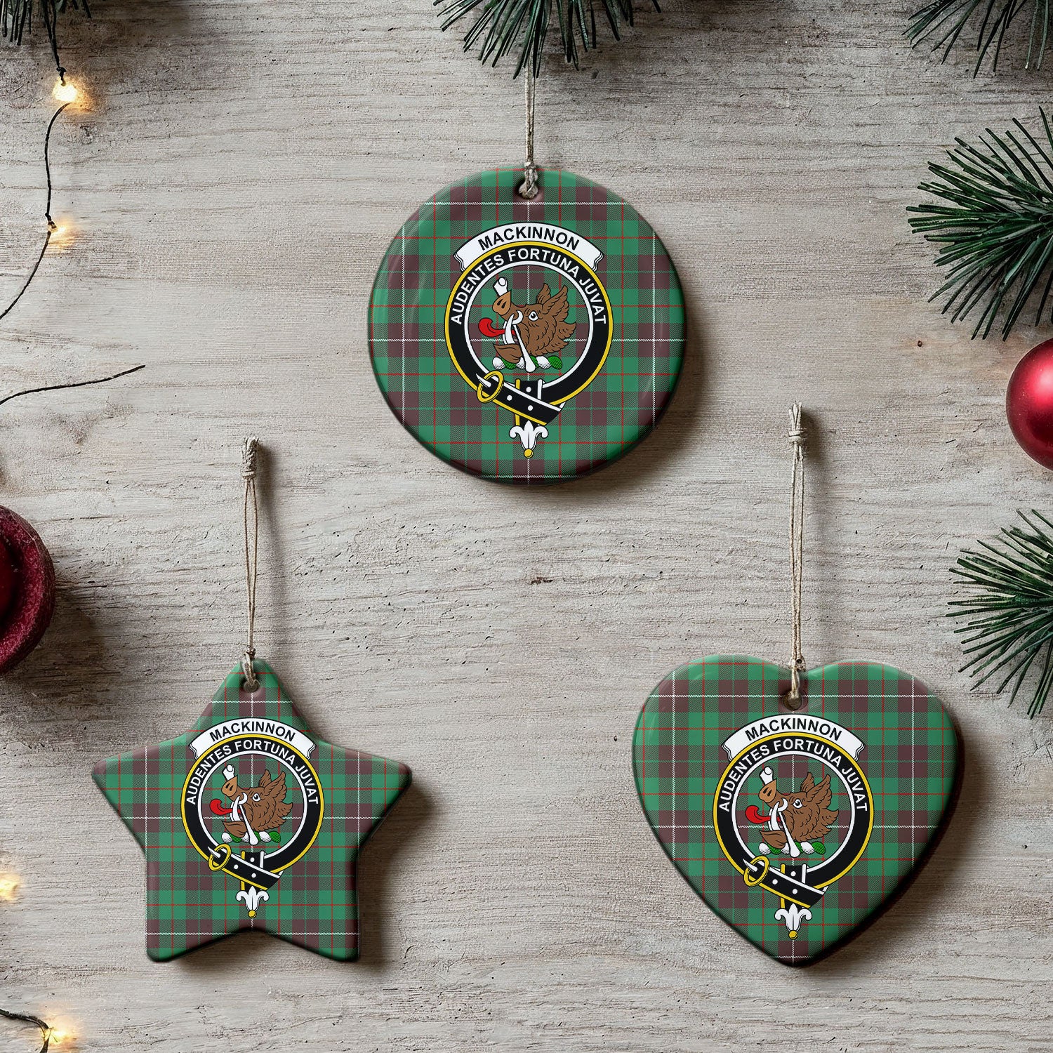 MacKinnon Hunting Ancient Tartan Crest Christmas Ceramic Ornament