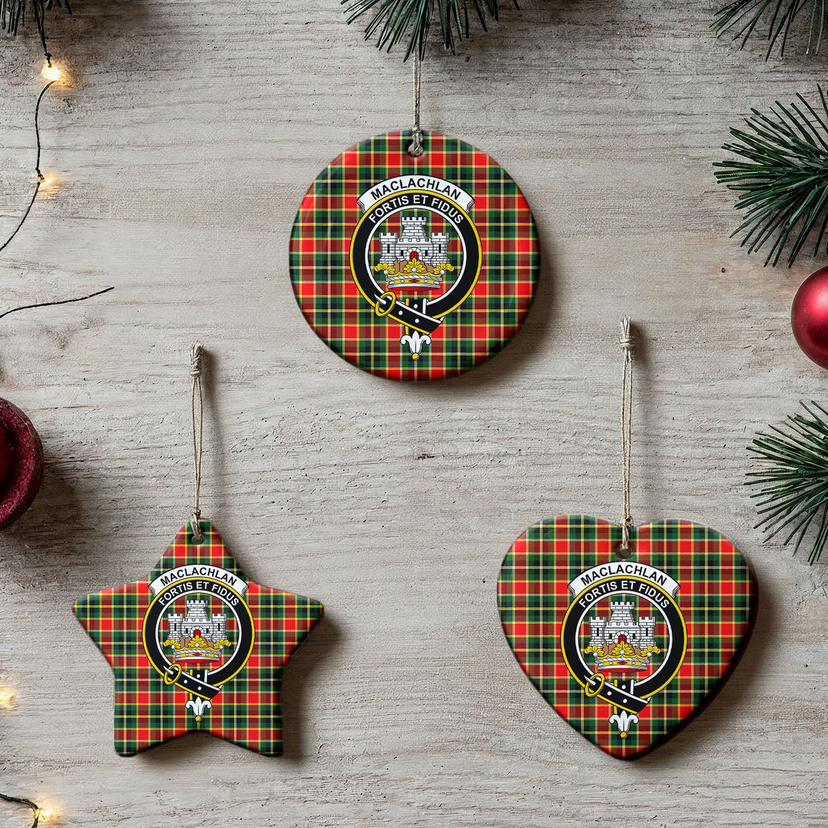 MacLachlan Hunting Modern Tartan Crest Christmas Ceramic Ornament