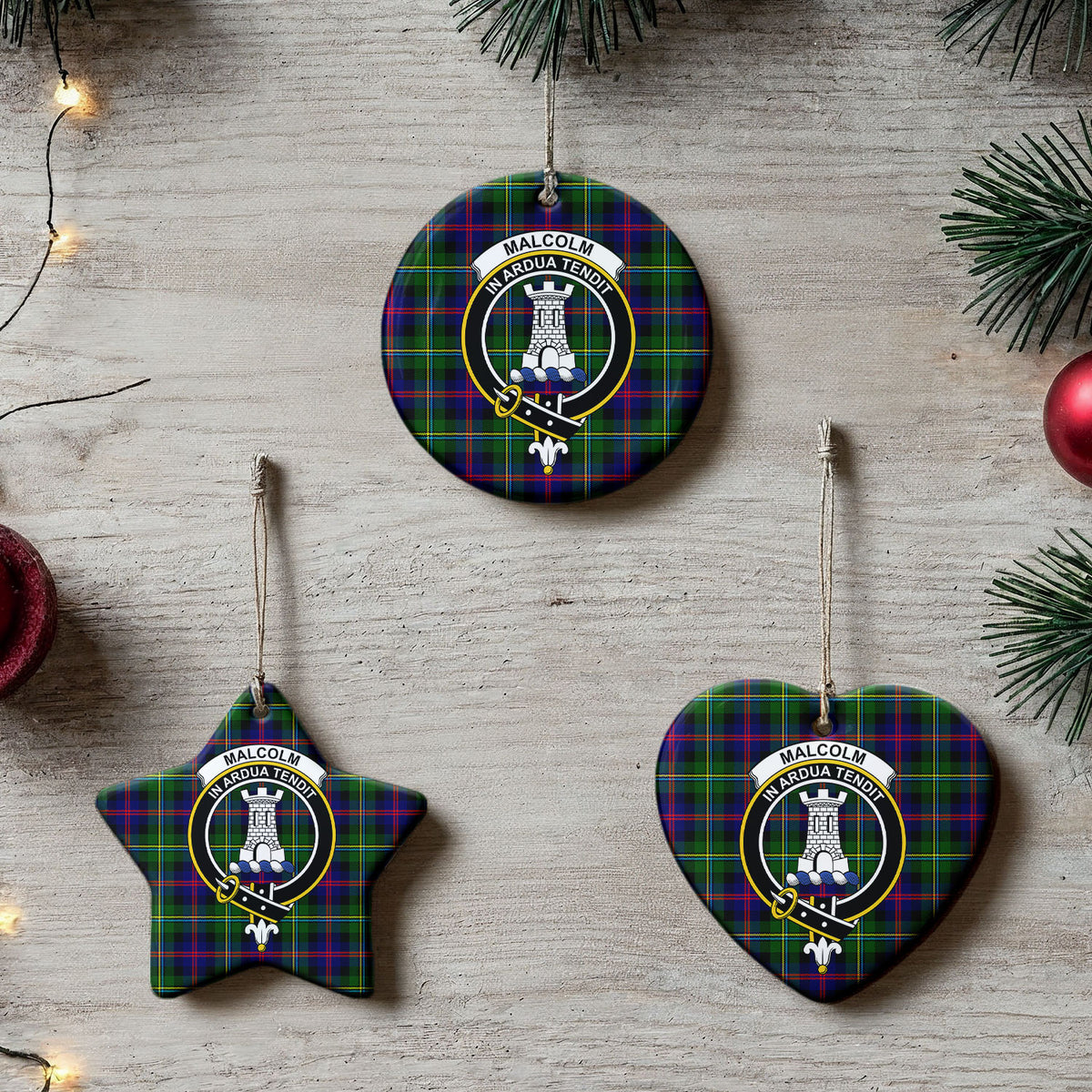 Malcolm (or MacCallum) Tartan Crest Christmas Ceramic Ornament