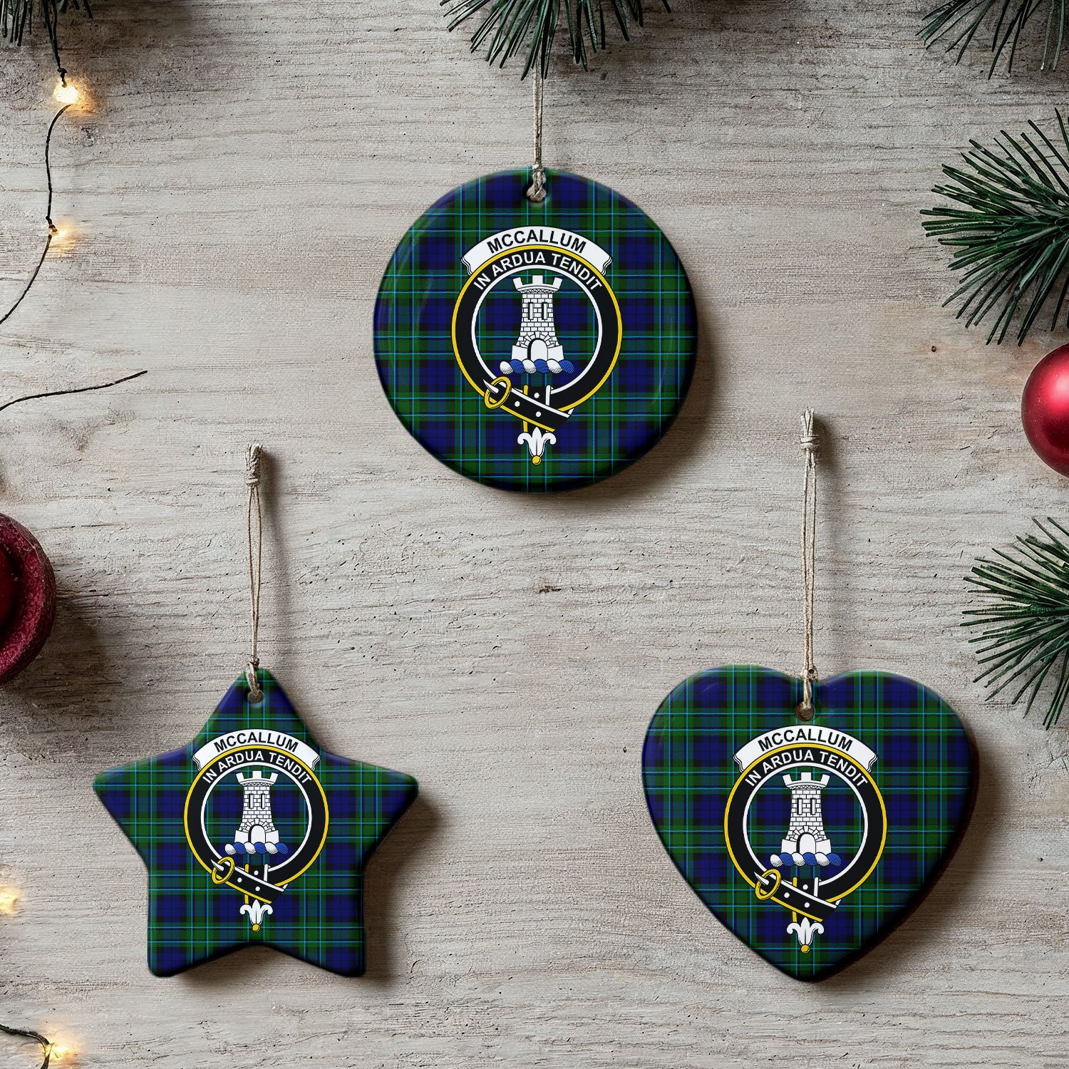 McCallum Modern Tartan Crest Christmas Ceramic Ornament