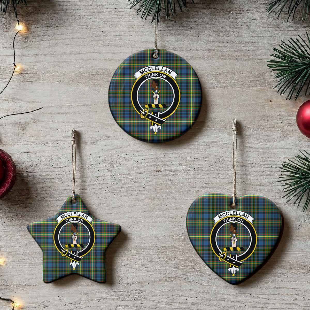 McClellan Ancient Tartan Crest Christmas Ceramic Ornament
