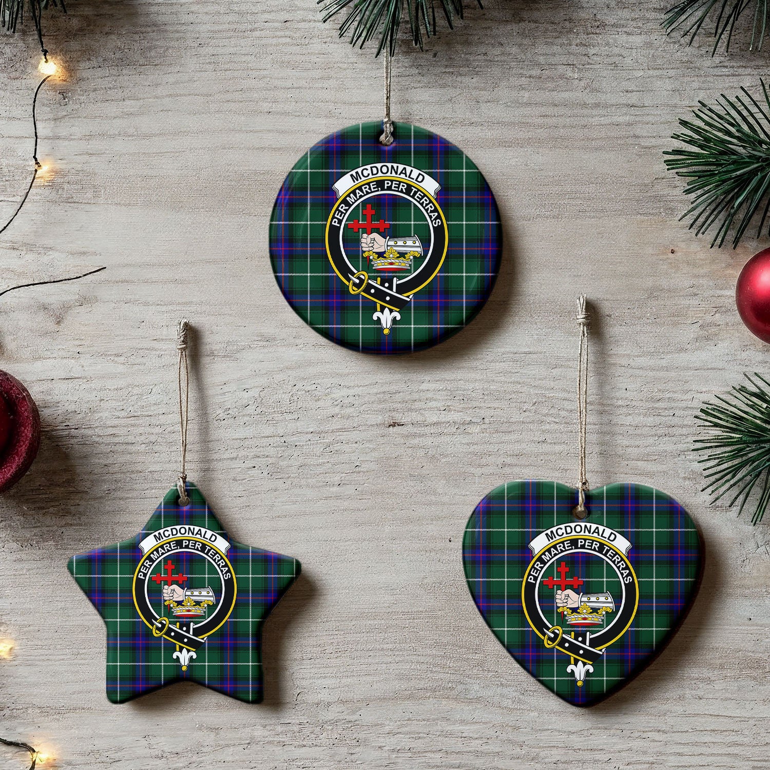 McDonald of the Isles Hunting Modern Tartan Crest Christmas Ceramic Ornament