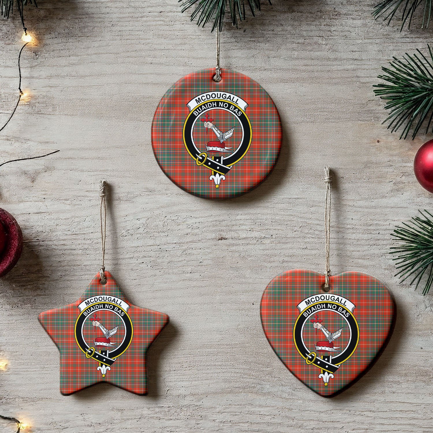 McDougall Ancient Tartan Crest Christmas Ceramic Ornament