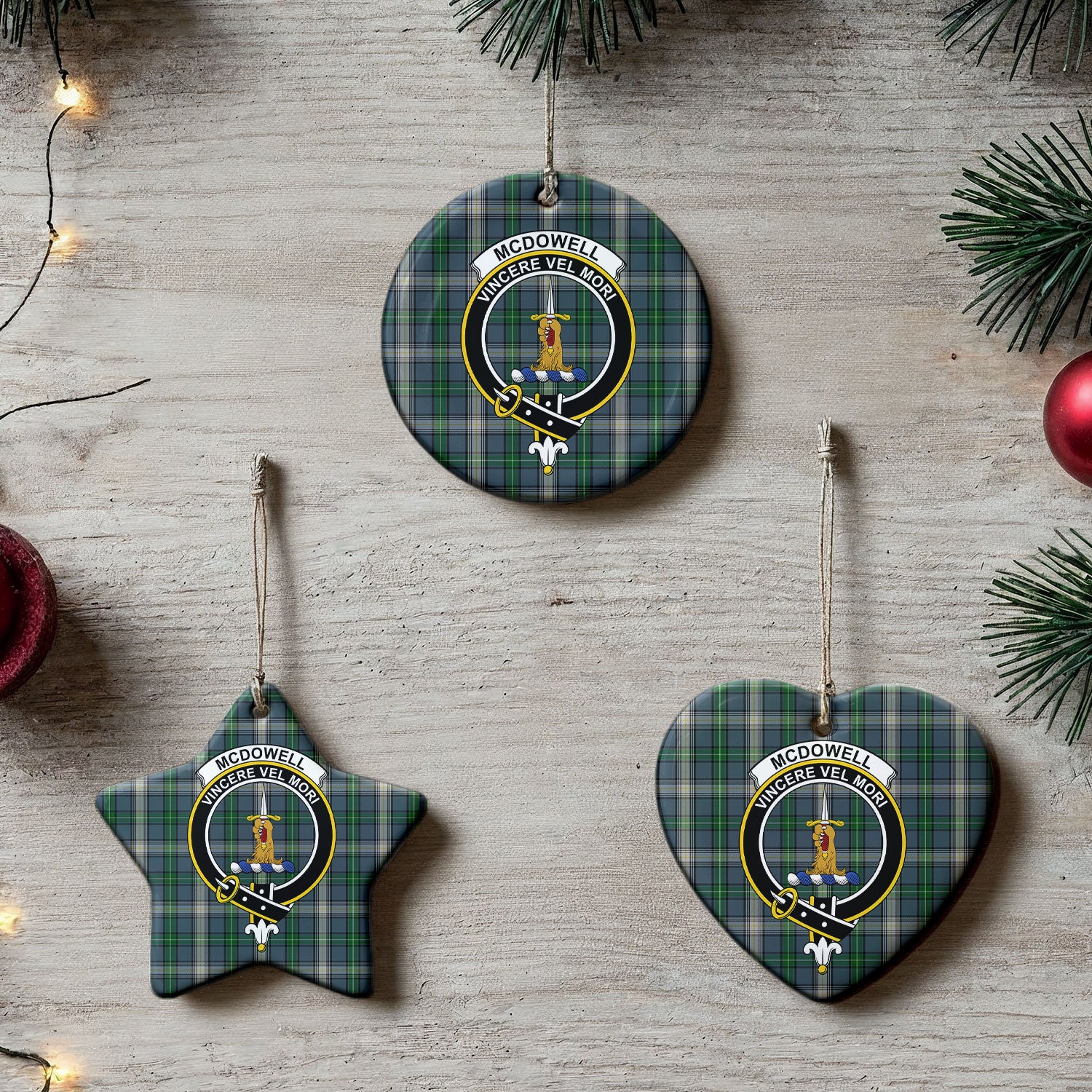 McDowell (MacDowell) Tartan Crest Christmas Ceramic Ornament