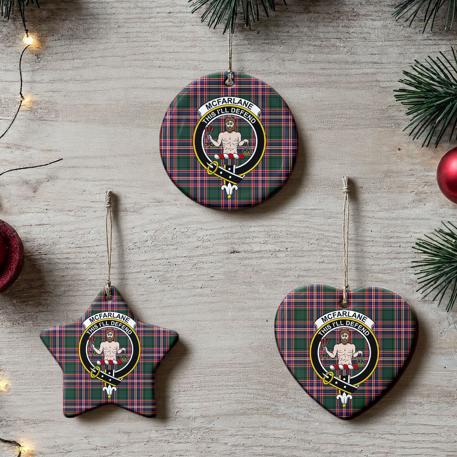 McFarlane Hunting Modern Tartan Crest Christmas Ceramic Ornament