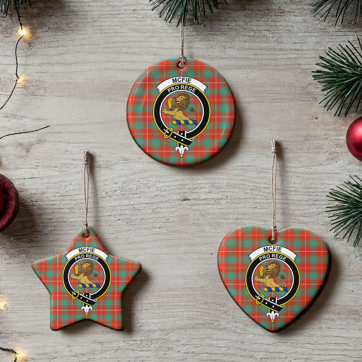 McFie Ancient Tartan Crest Christmas Ceramic Ornament