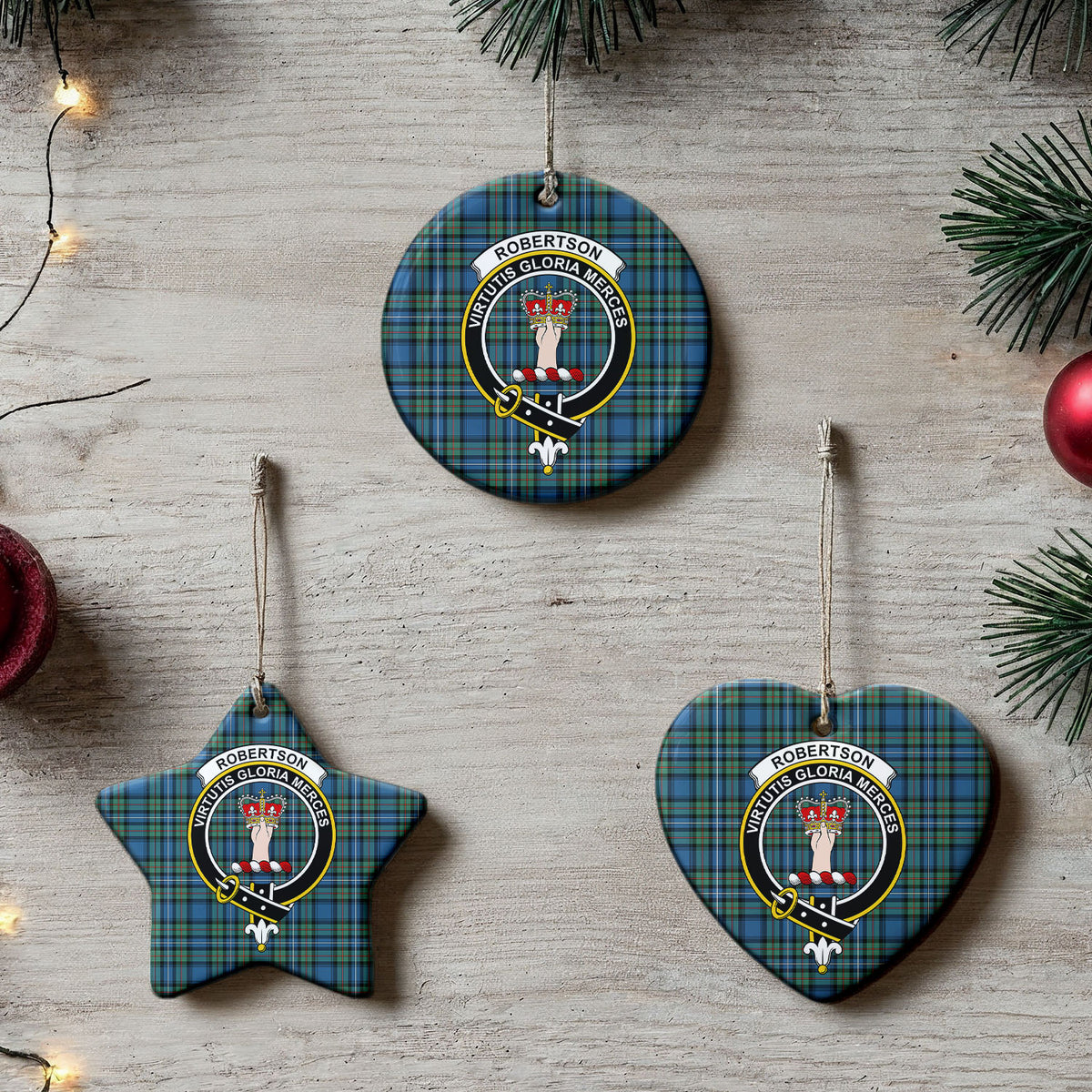 Robertson Hunting Ancient Tartan Crest Christmas Ceramic Ornament