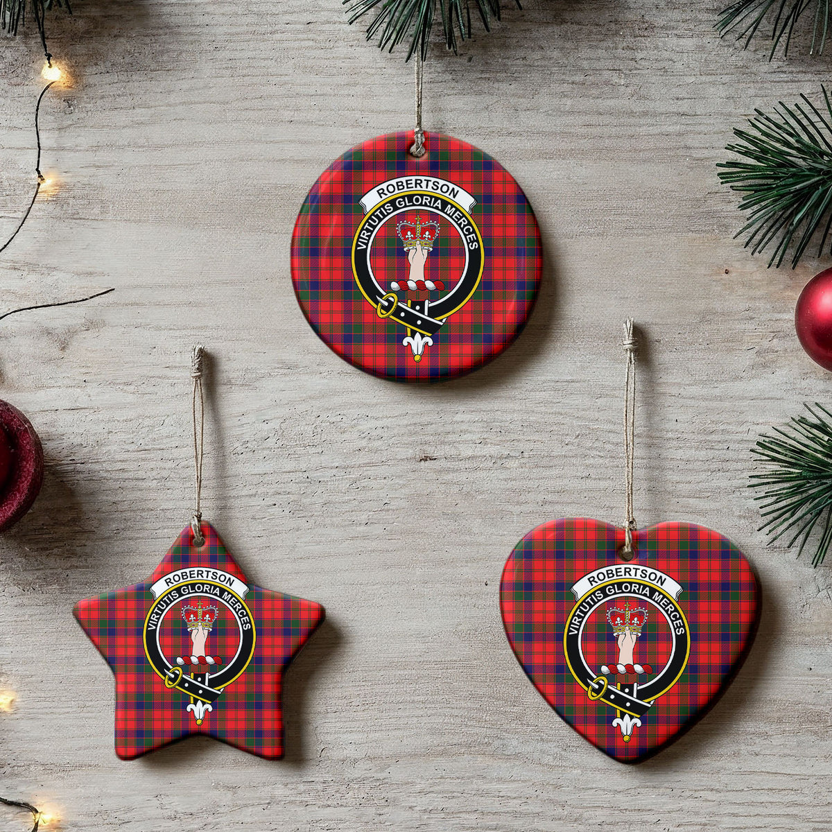 Robertson Modern Tartan Crest Christmas Ceramic Ornament