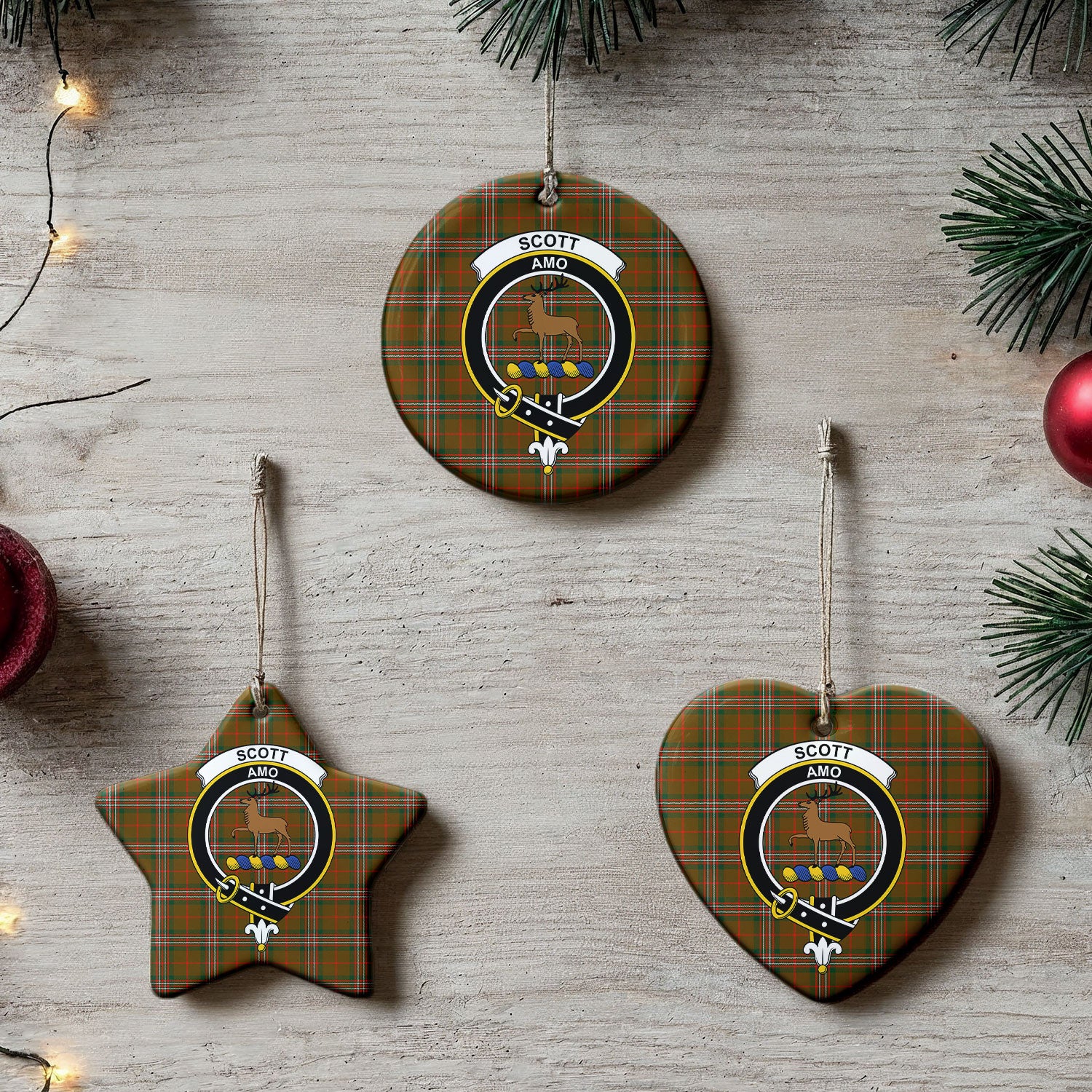 Scott Brown Modern Tartan Crest Christmas Ceramic Ornament