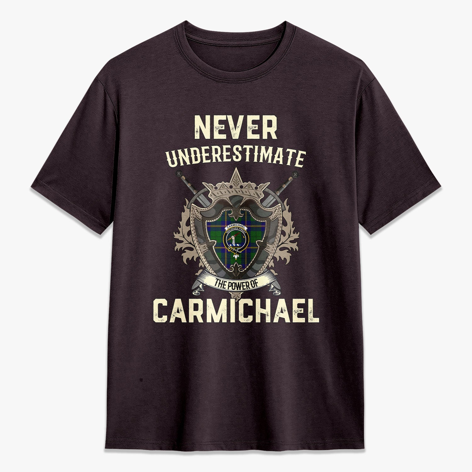 Carmichael Modern Tartan Crest 2D T-shirt - Never Underestimate Style