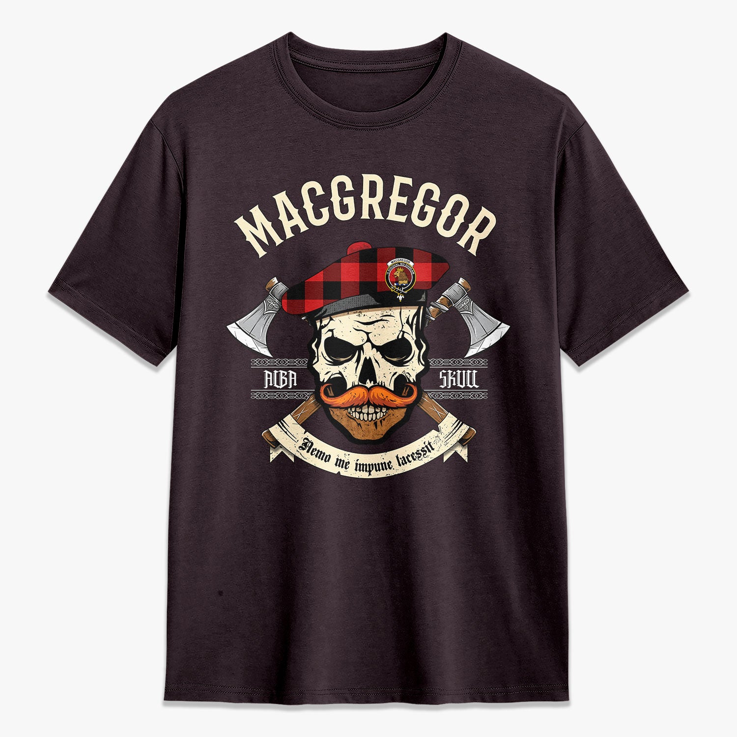 MacGregor Rob Roy Modern Tartan Crest 2D T-shirt - Alba Skull Style