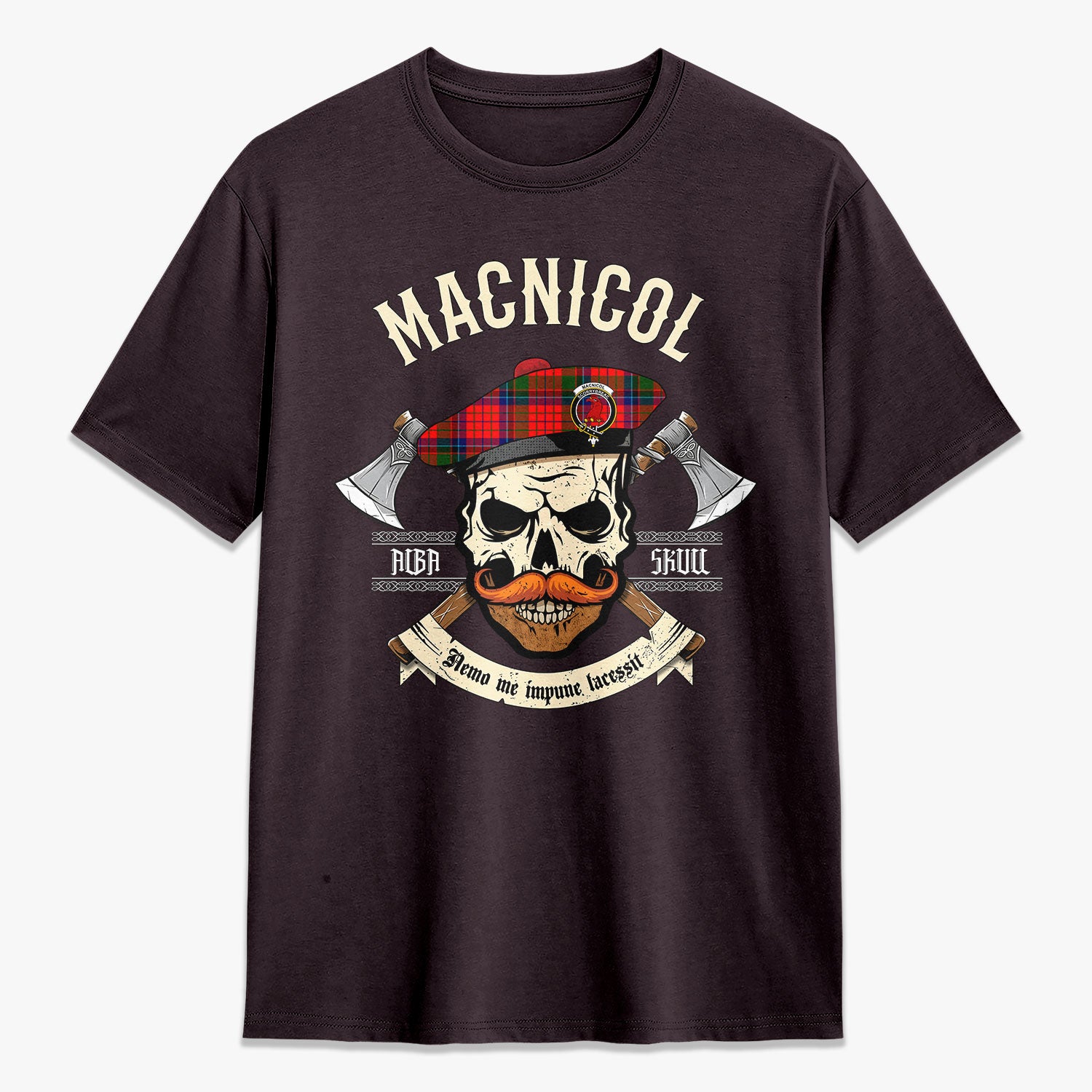 MacNicol (of Scorrybreac) Tartan Crest 2D T-shirt - Alba Skull Style