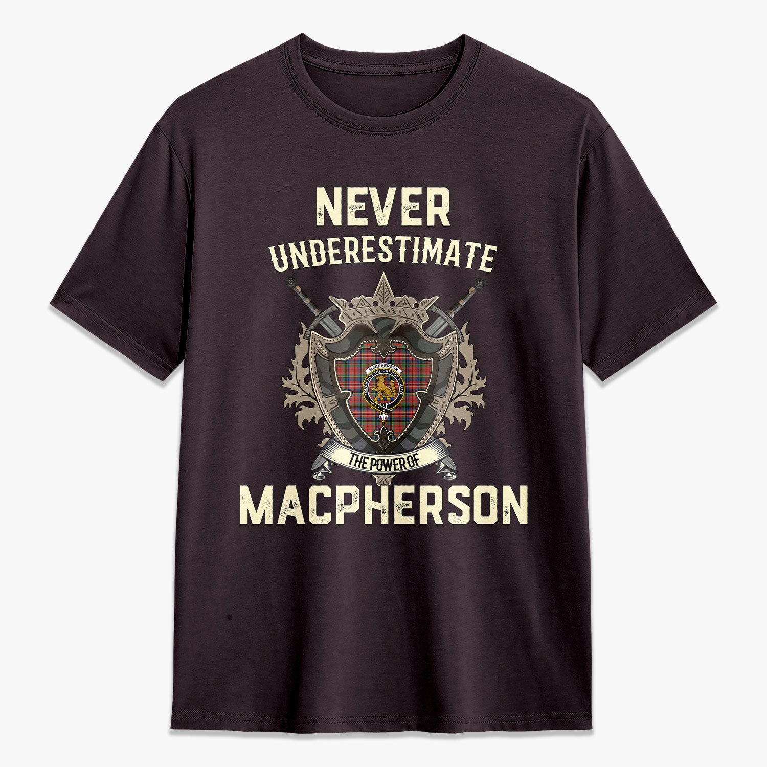 MacPherson Ancient Tartan Crest 2D T-shirt - Never Underestimate Style