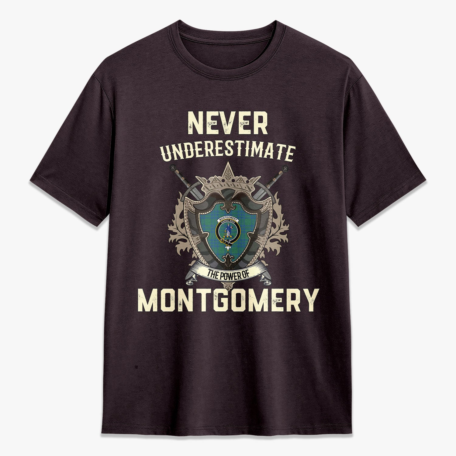 Montgomery Ancient Tartan Crest 2D T-shirt - Never Underestimate Style