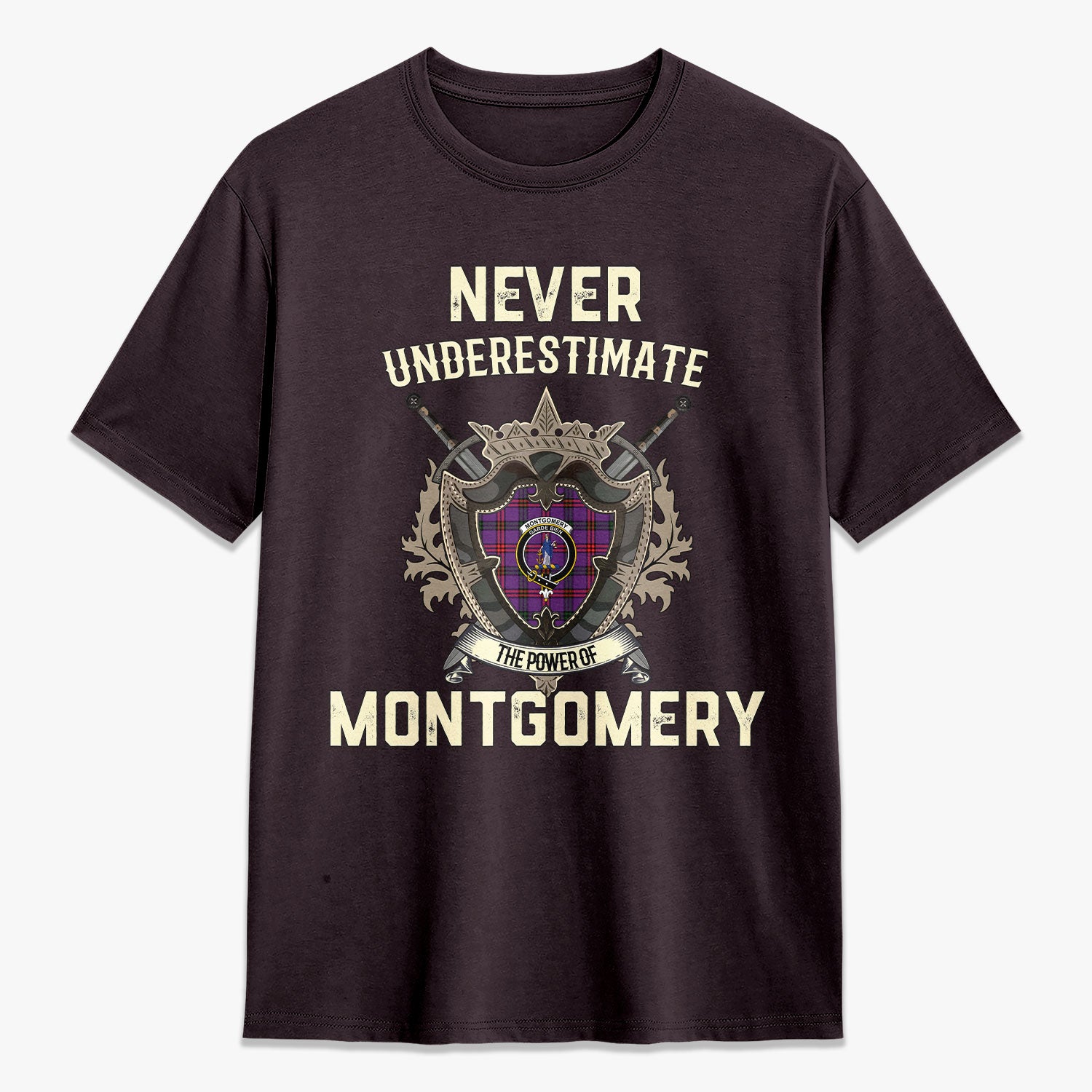 Montgomery Modern Tartan Crest 2D T-shirt - Never Underestimate Style