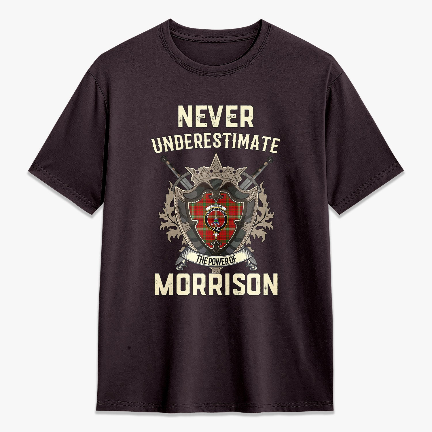 Morrison Red Modern Tartan Crest 2D T-shirt - Never Underestimate Style