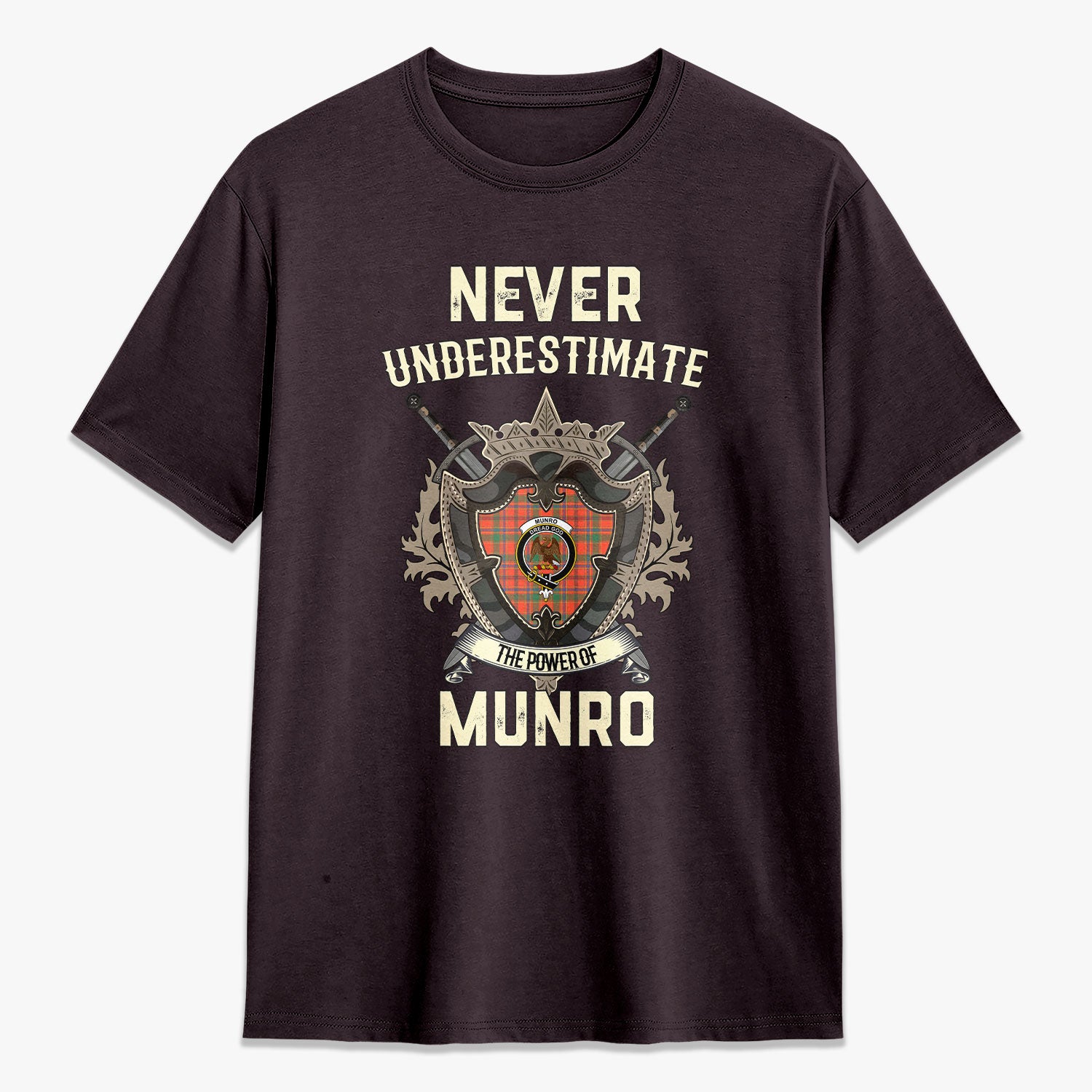 Munro Ancient Tartan Crest 2D T-shirt - Never Underestimate Style