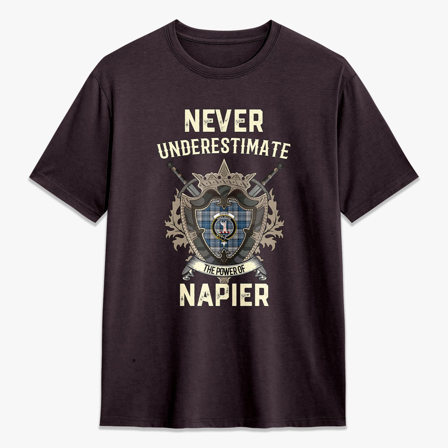 Napier Modern Tartan Crest 2D T-shirt - Never Underestimate Style