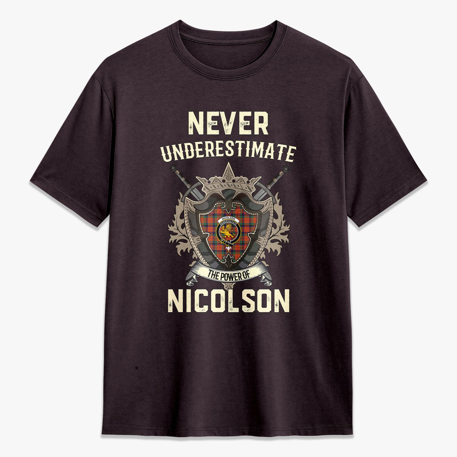 Nicolson Ancient Tartan Crest 2D T-shirt - Never Underestimate Style