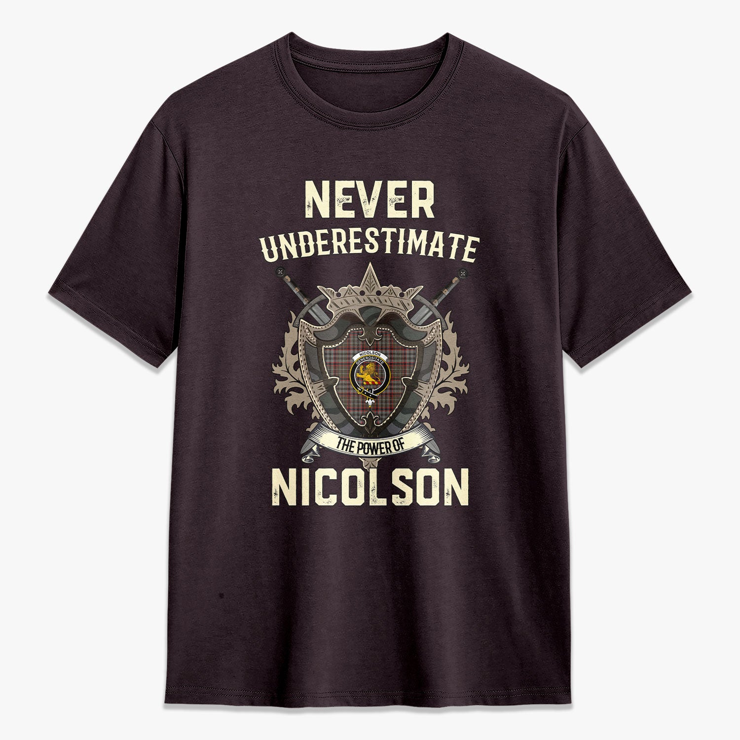 Nicolson Hunting Weathered Tartan Crest 2D T-shirt - Never Underestimate Style