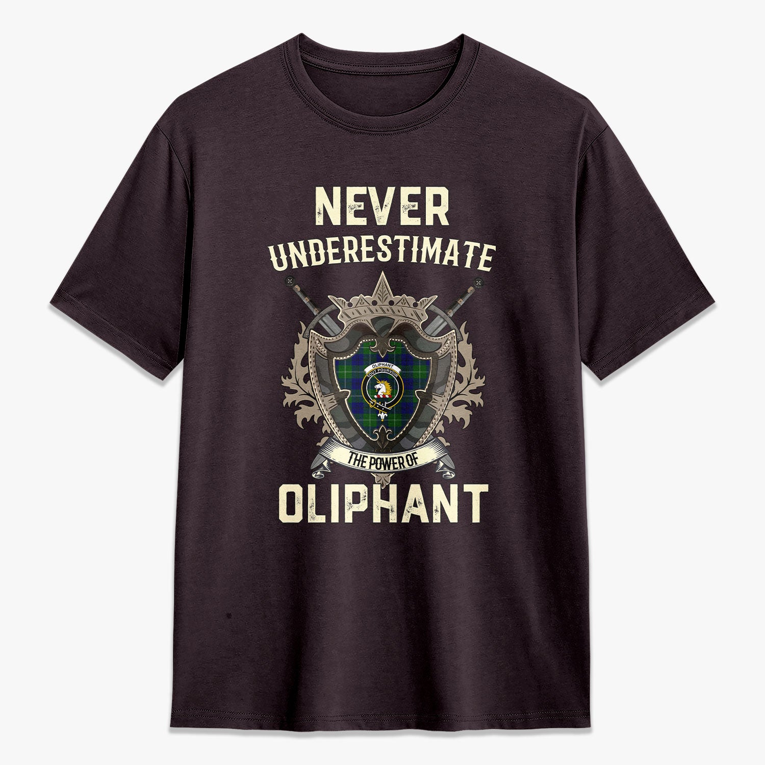 Oliphant Modern Tartan Crest 2D T-shirt - Never Underestimate Style