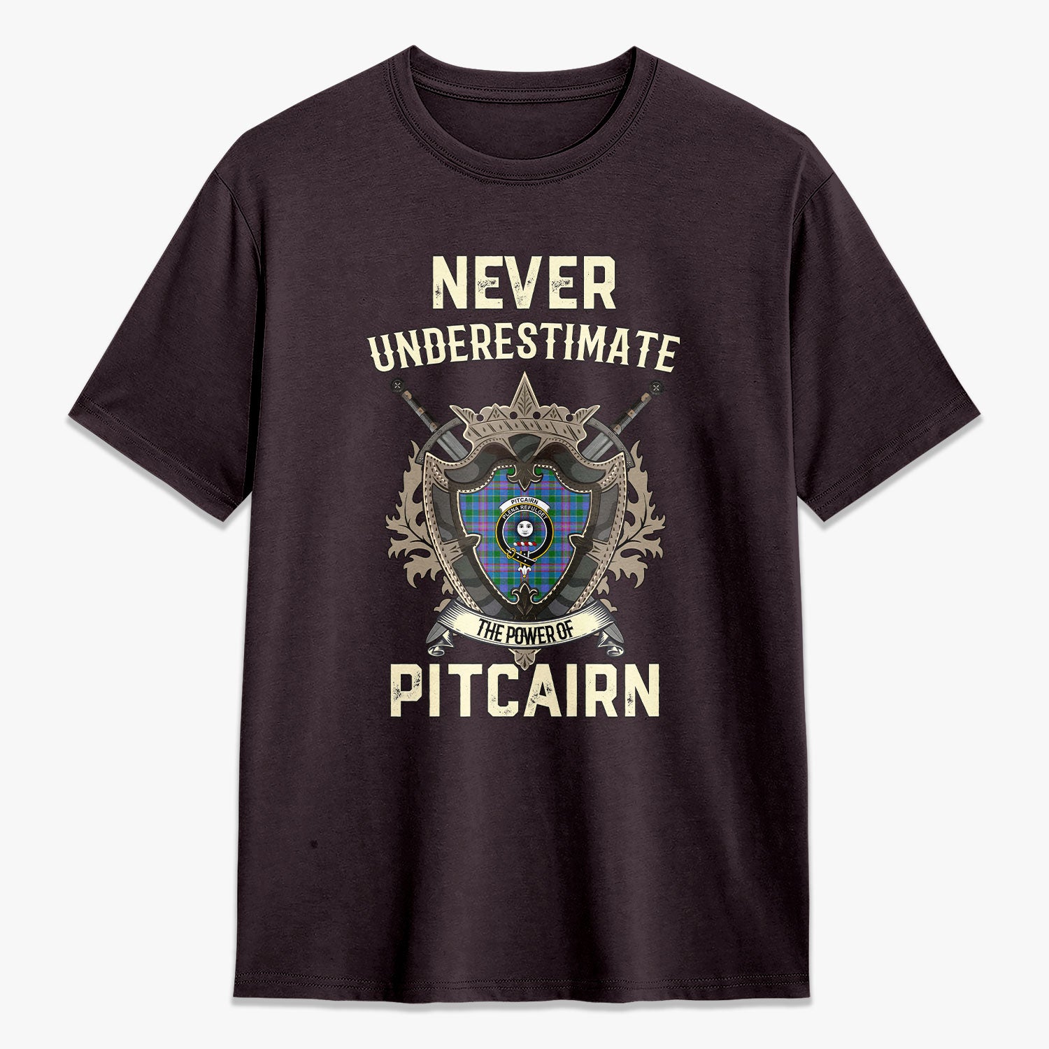 Pitcairn Hunting Tartan Crest 2D T-shirt - Never Underestimate Style
