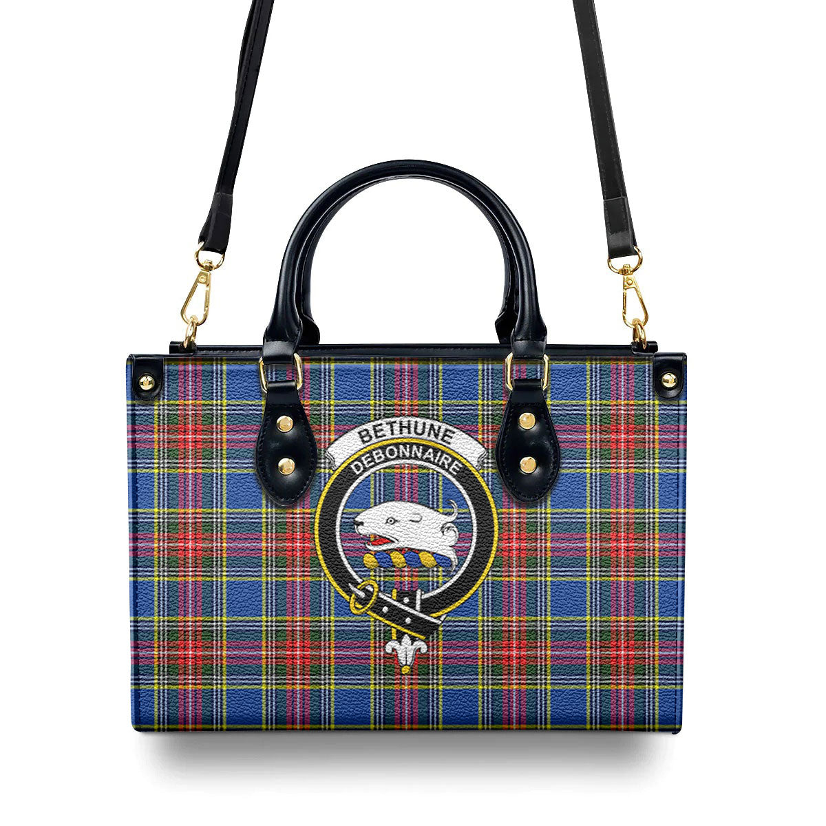 Bethune Modern Tartan Crest Leather Handbag