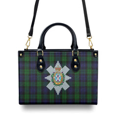 Black Watch Tartan Crest Leather Handbag