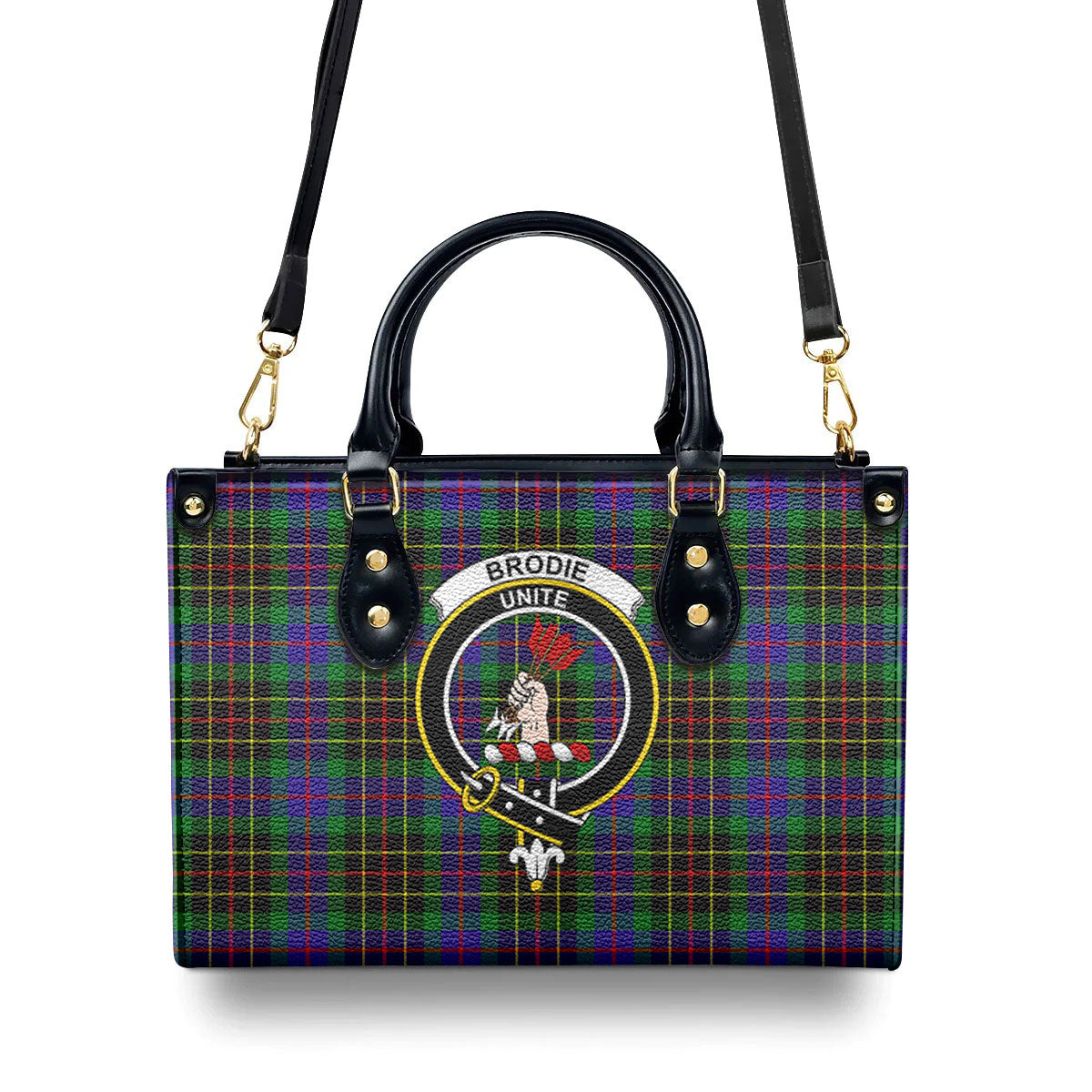 Brodie Hunting Modern Tartan Crest Leather Handbag