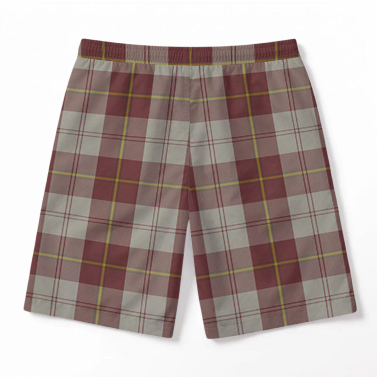 Cunningham Burgundy Dancers Tartan Crest Men's Beach Shorts