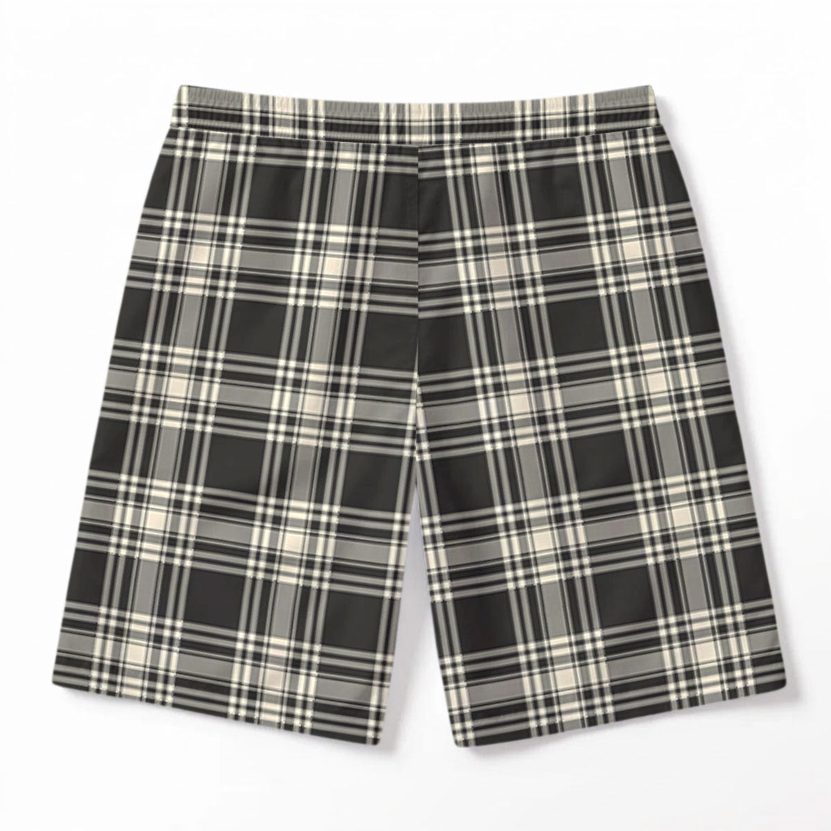 Menzies Black - White Ancient Tartan Crest Men's Beach Shorts