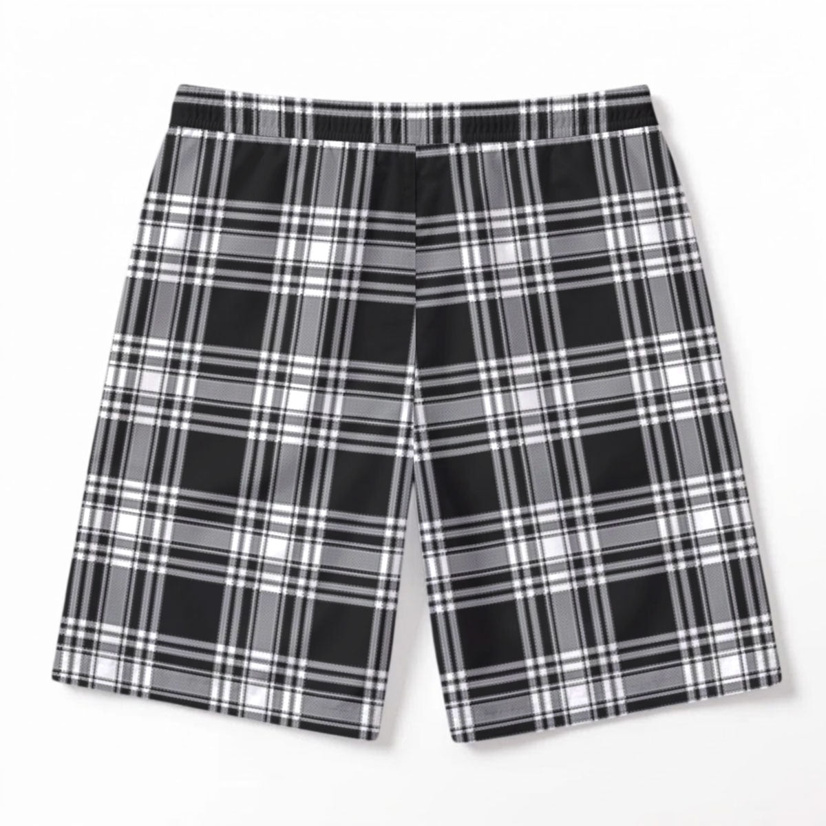 Menzies Black - White Modern Tartan Crest Men's Beach Shorts