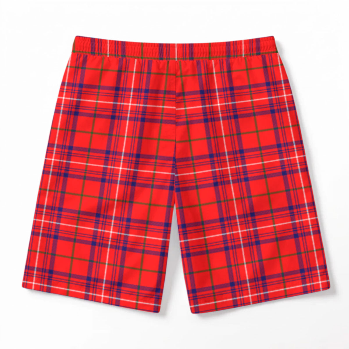 Rose Modern Tartan Crest Men's Beach Shorts