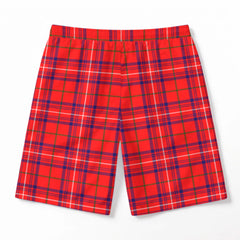 Rose Modern Tartan Crest Men's Beach Shorts