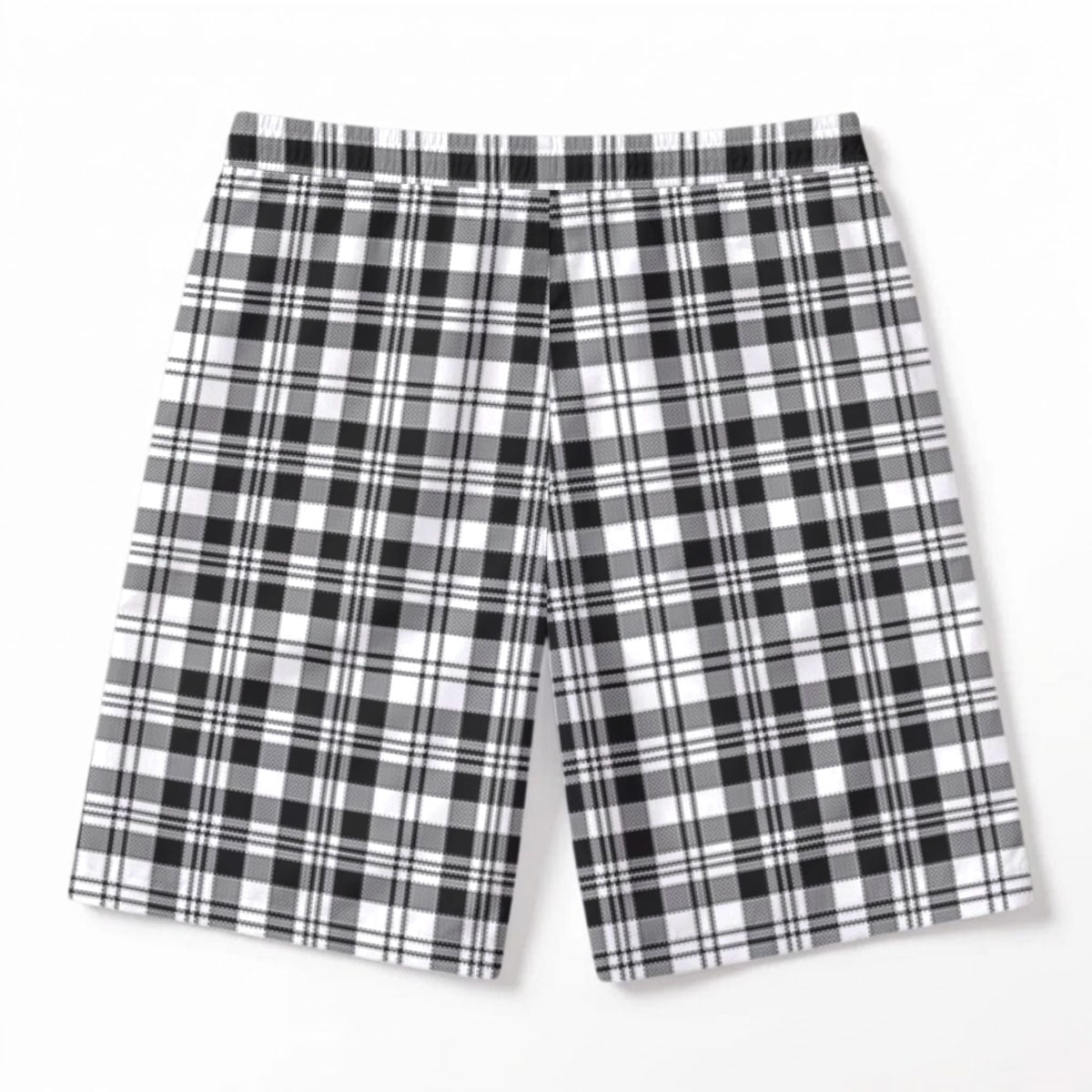 Scott Black & White Modern Tartan Crest Men's Beach Shorts
