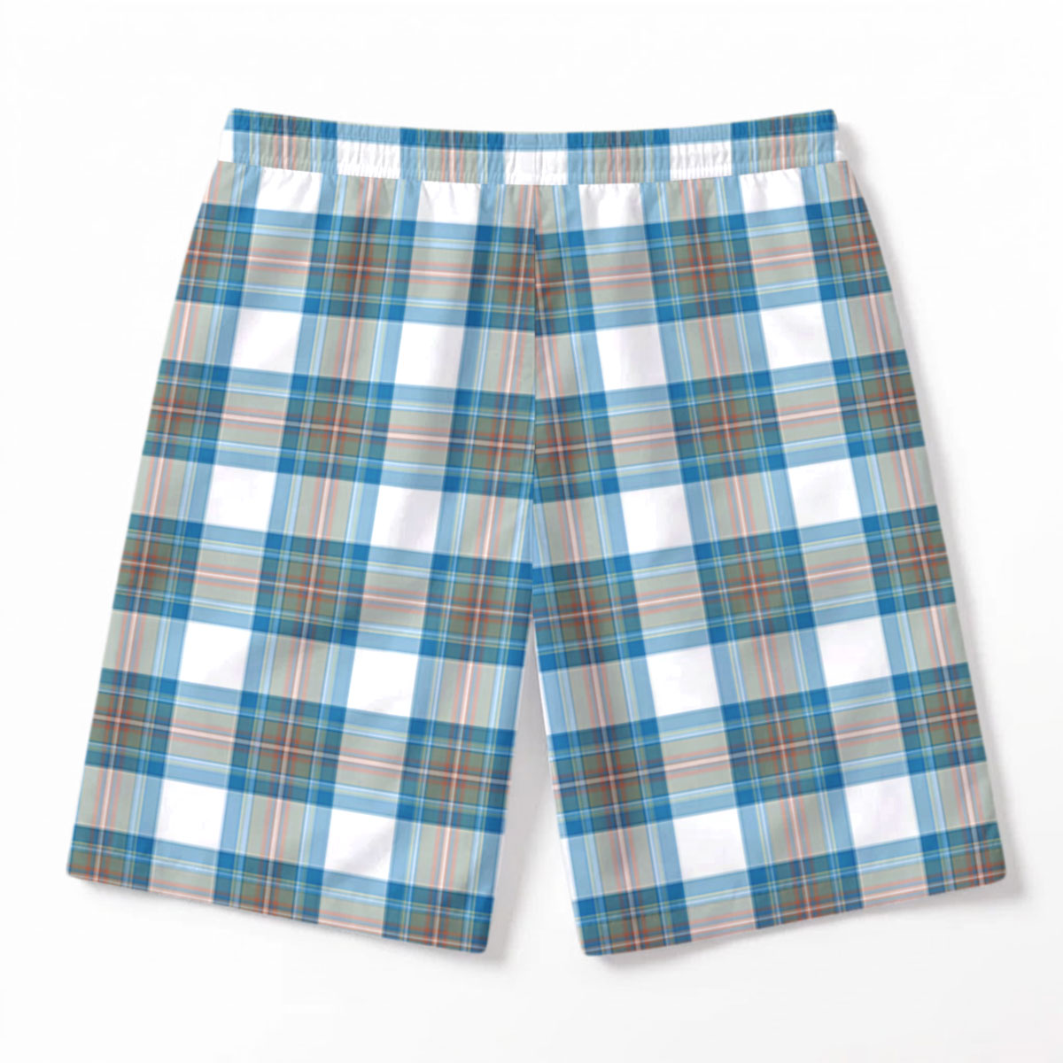 Stewart Muted Blue Tartan Crest Men's Beach Shorts