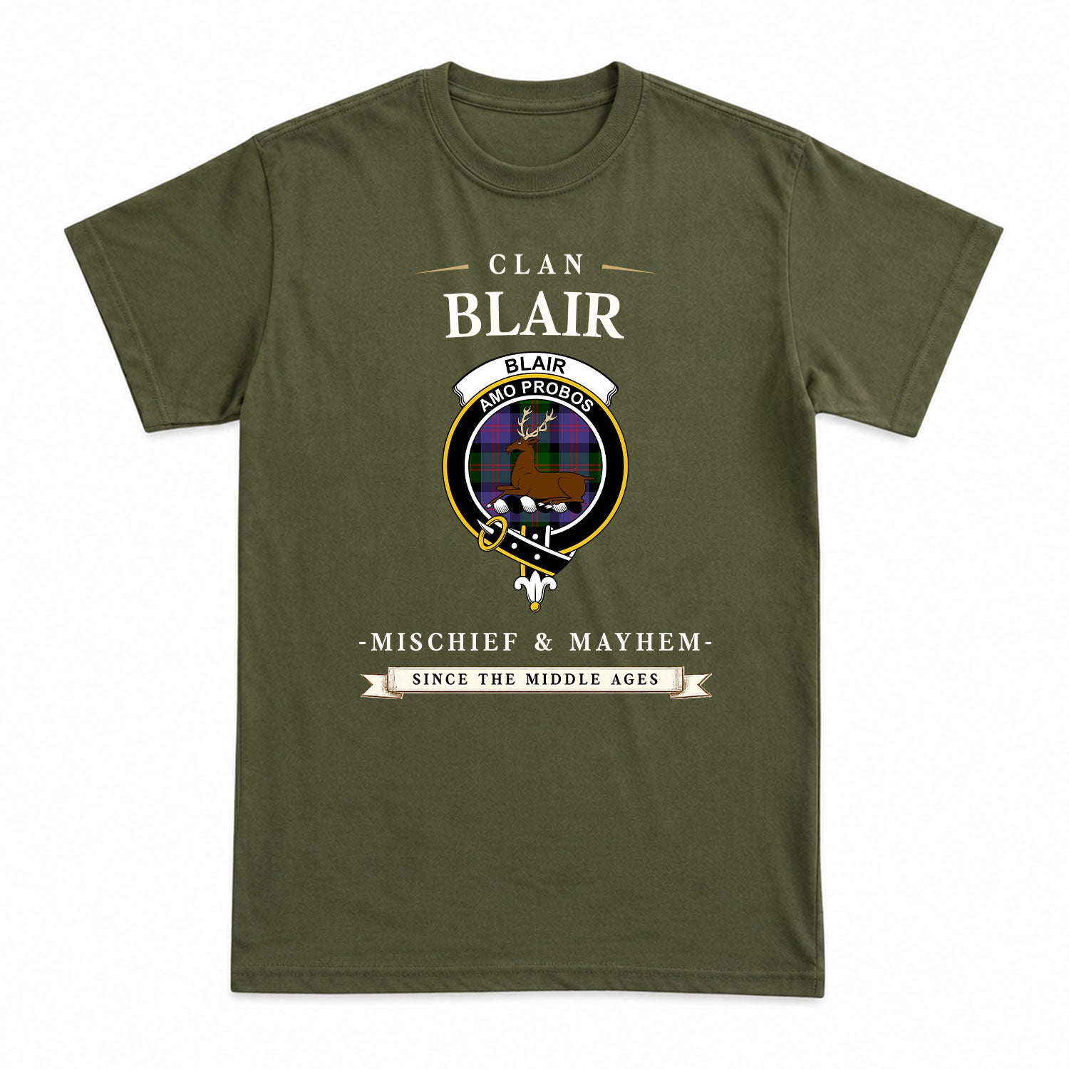 Blair Modern Tartan Crest Mischief and Mayhem T-shirt
