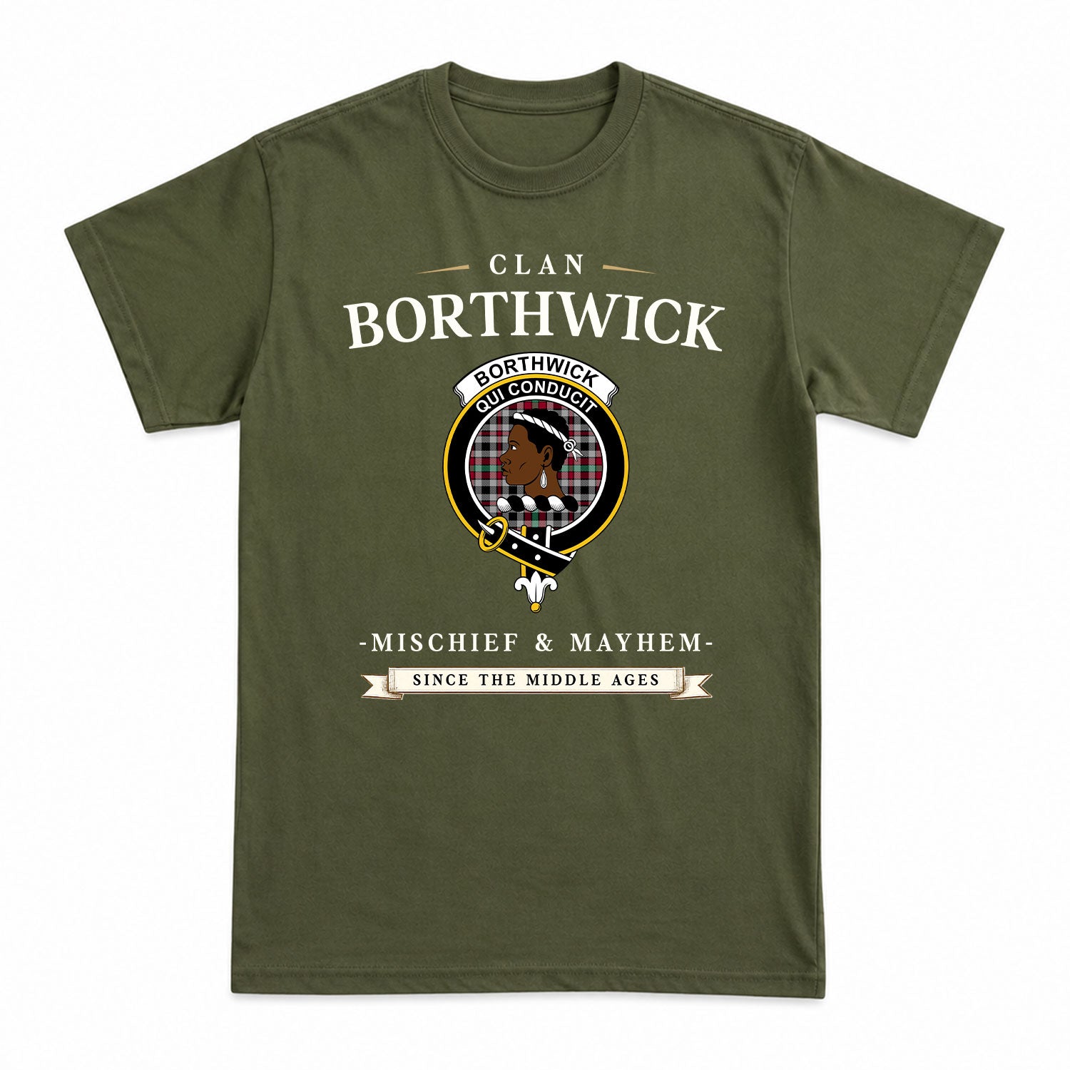Borthwick Ancient Tartan Crest Mischief and Mayhem T-shirt